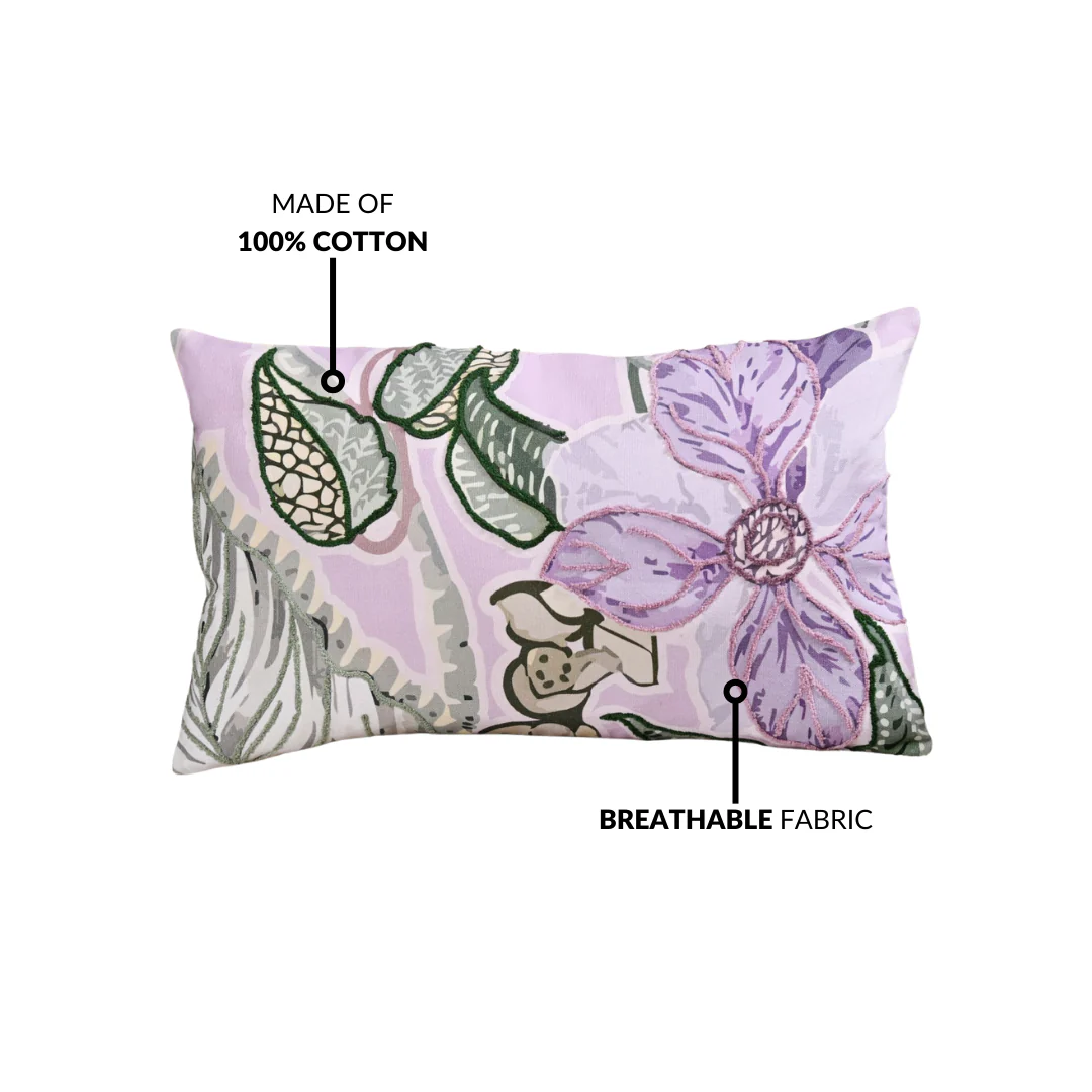 Lilac Bloom Embroidered Cushion Cover 50x30cm - Image 4