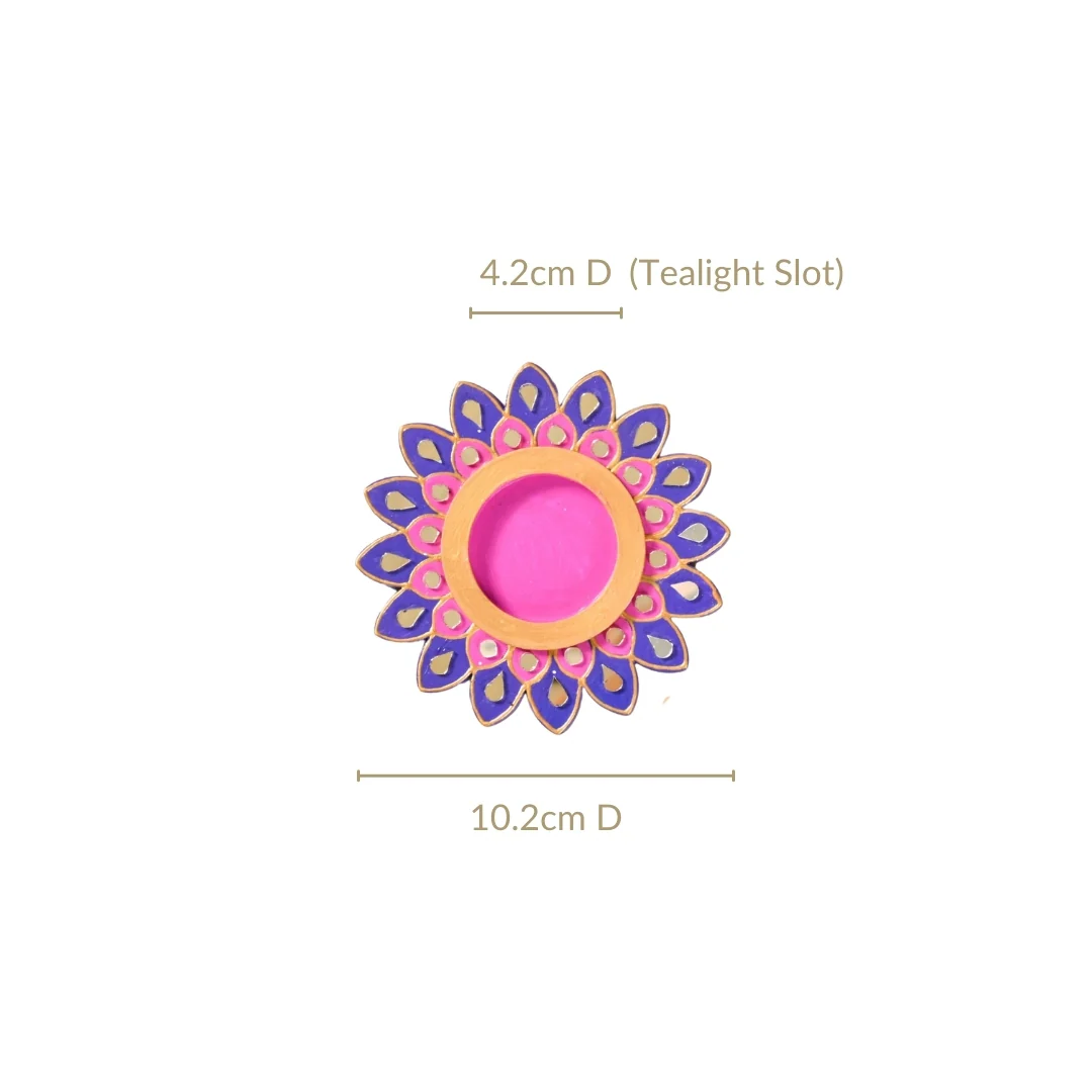Lippan Art Mirrorwork Vibrant Flower Tealight Holders Set Of 4 - Image 4