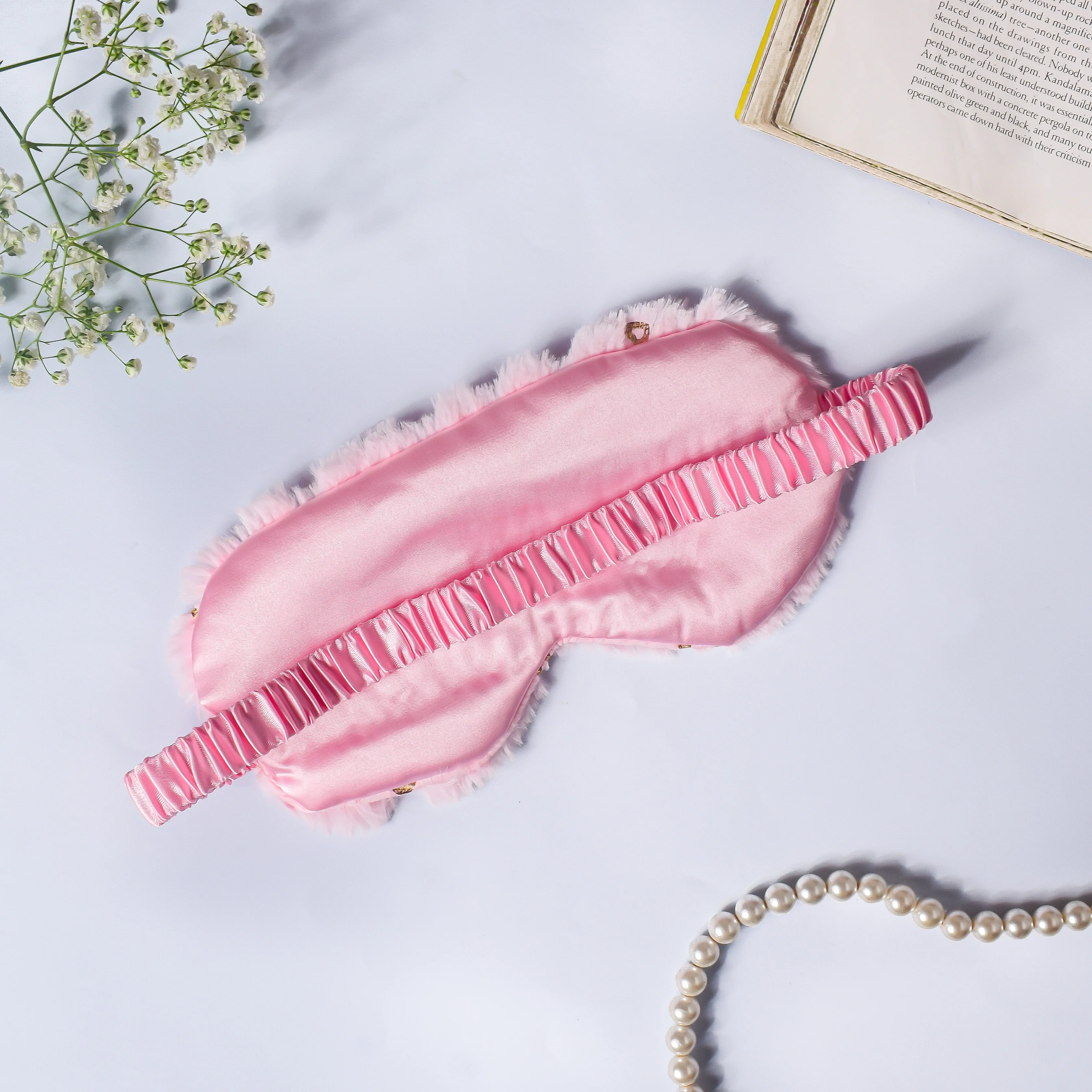 Little Hearts Plush Pink Travel Eye Mask - Image 3