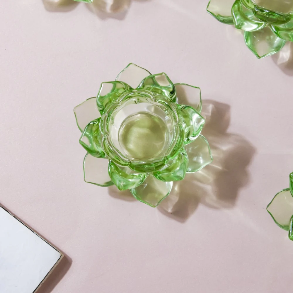 Lotus Glass Tea Light Holder Green Set of 6 - Image 9