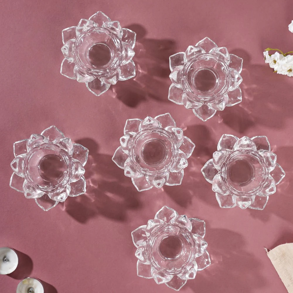 Lotus Glass Tea Light Holder Transparent Set Of 6 - Image 4
