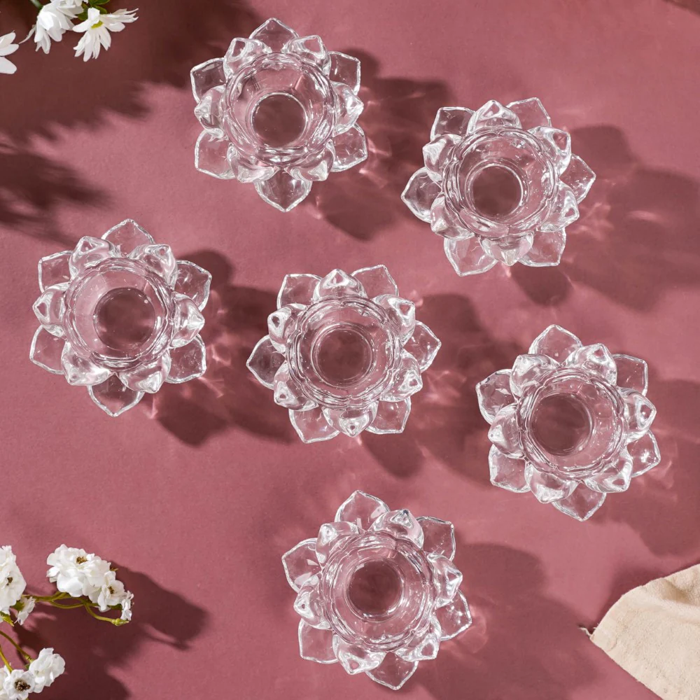 Lotus Glass Tea Light Holder Transparent Set Of 6 - Image 7