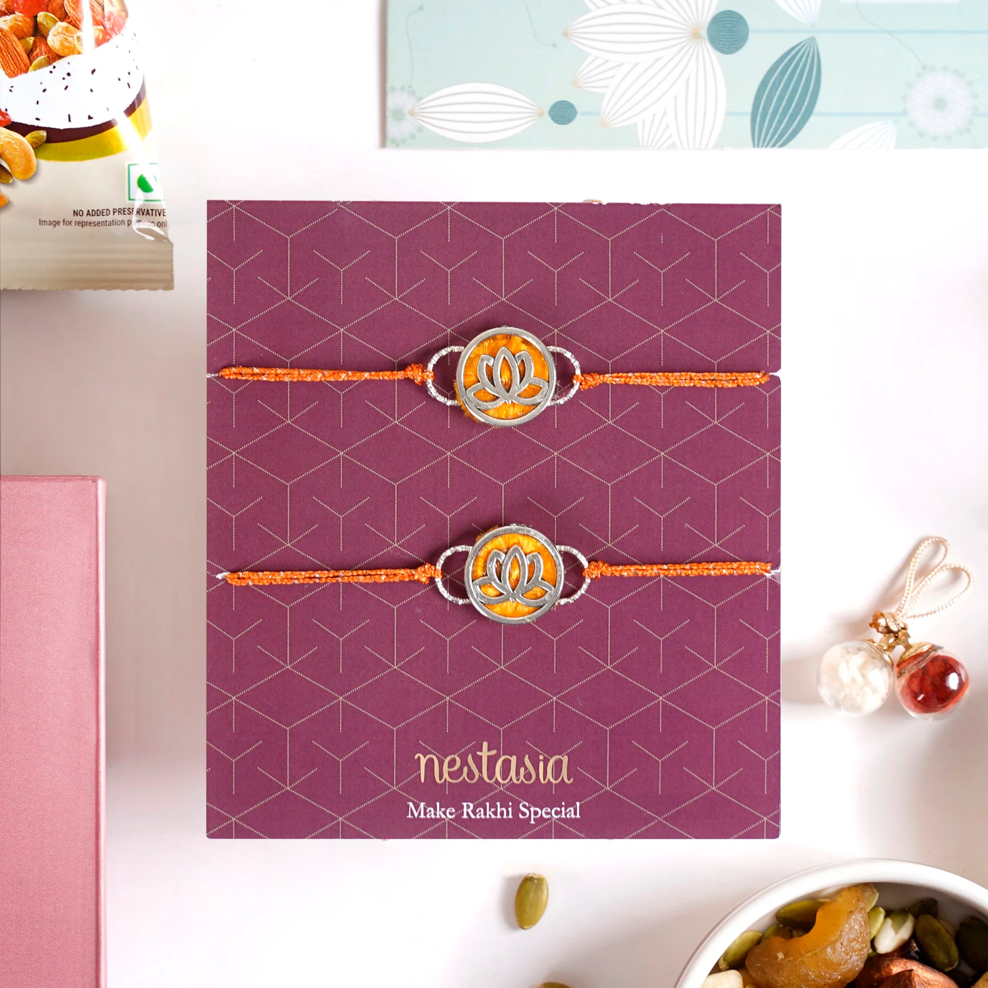 Lotus Rakhi Gift Set Of 4 With Box And Card - Image 5