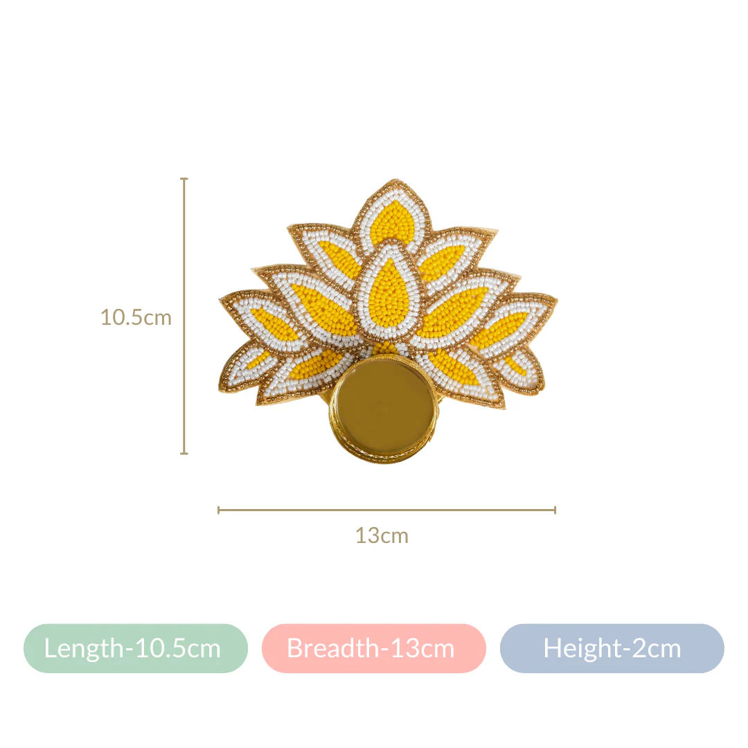 Lotus Tealight Candle Holder Set of 4 White And Yellow - Image 4