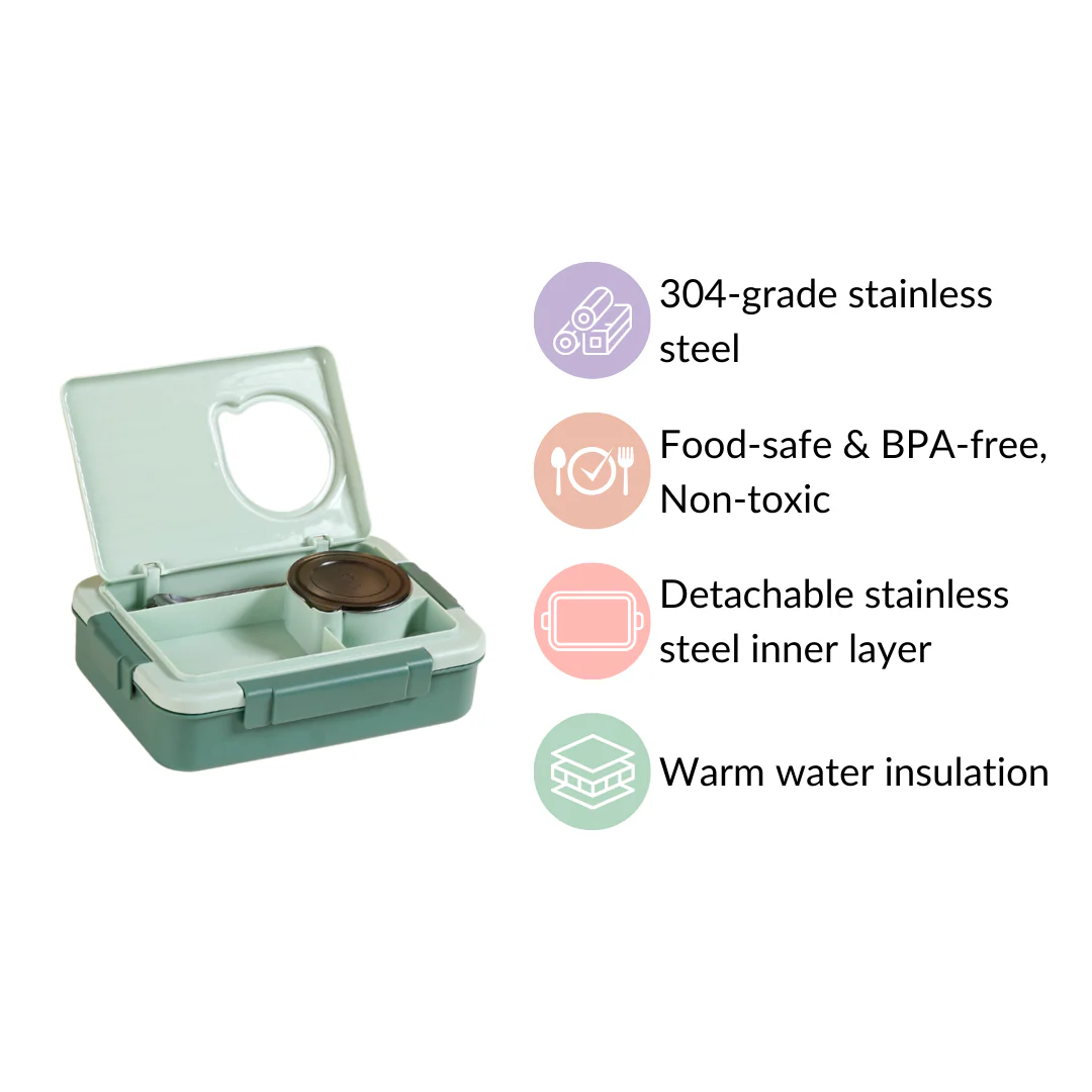 Lunch Box For Office Insulated 4 Compartment Green 1000ml - Image 5