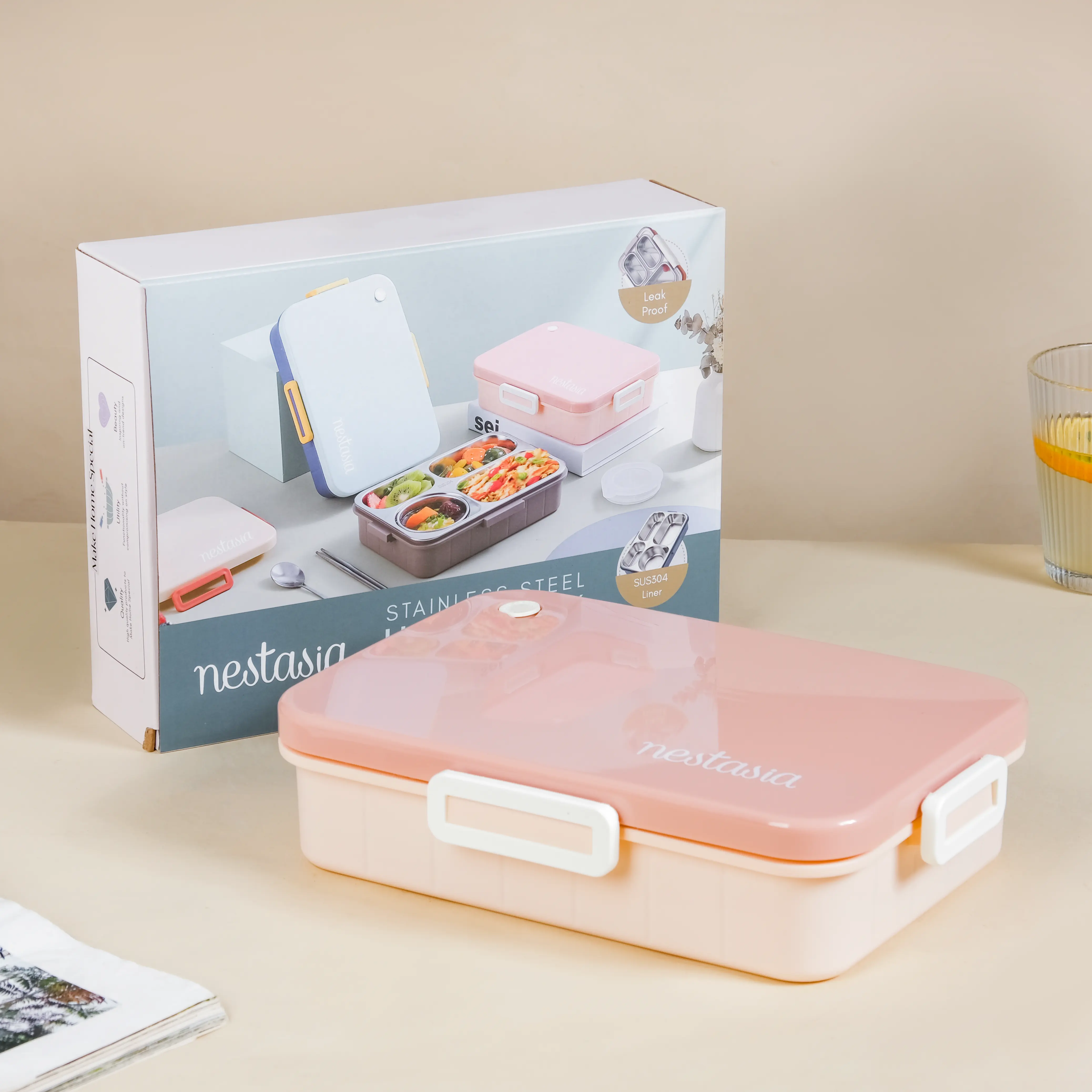 Lunch Box With 4 Compartments Pink 900ml - Image 4