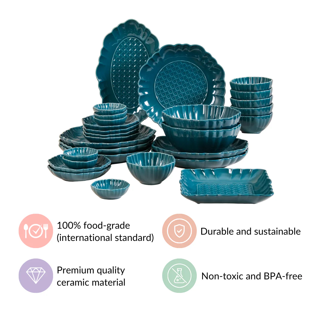 Luxe Moroccan 28-Piece Ceramic Dinnerware For 6 Dark Green - Image 6