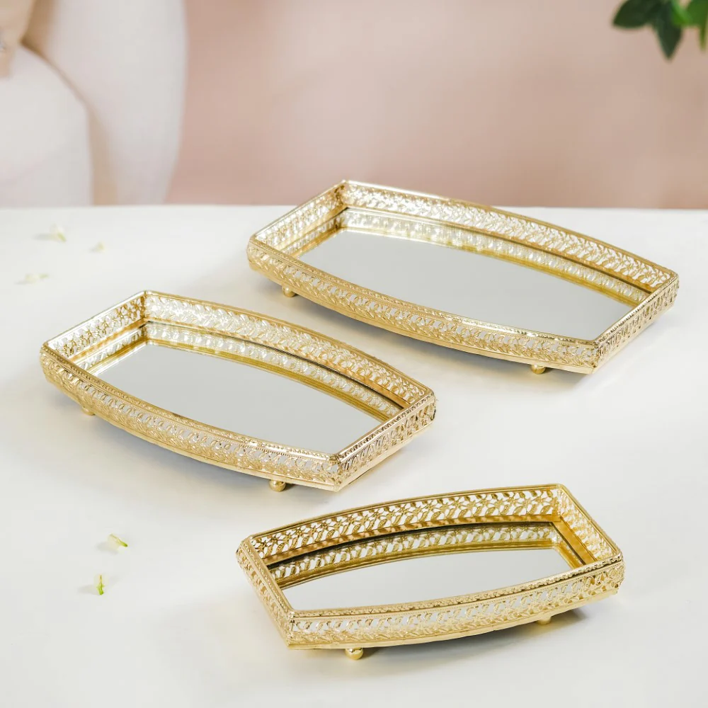 Luxury Mirror Tray Gold Set Of 3 - Image 13