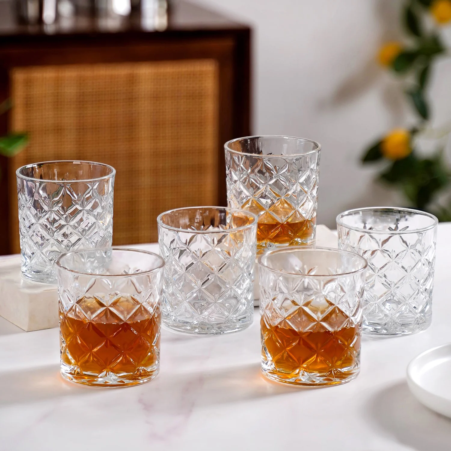 Luxury Whiskey Glass Crosshatch Pattern Set Of 6 310ml - Image 3