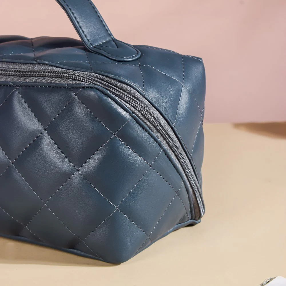 Makeup Pouch With Diagonal Side Zip Blue Grey Large - Image 9