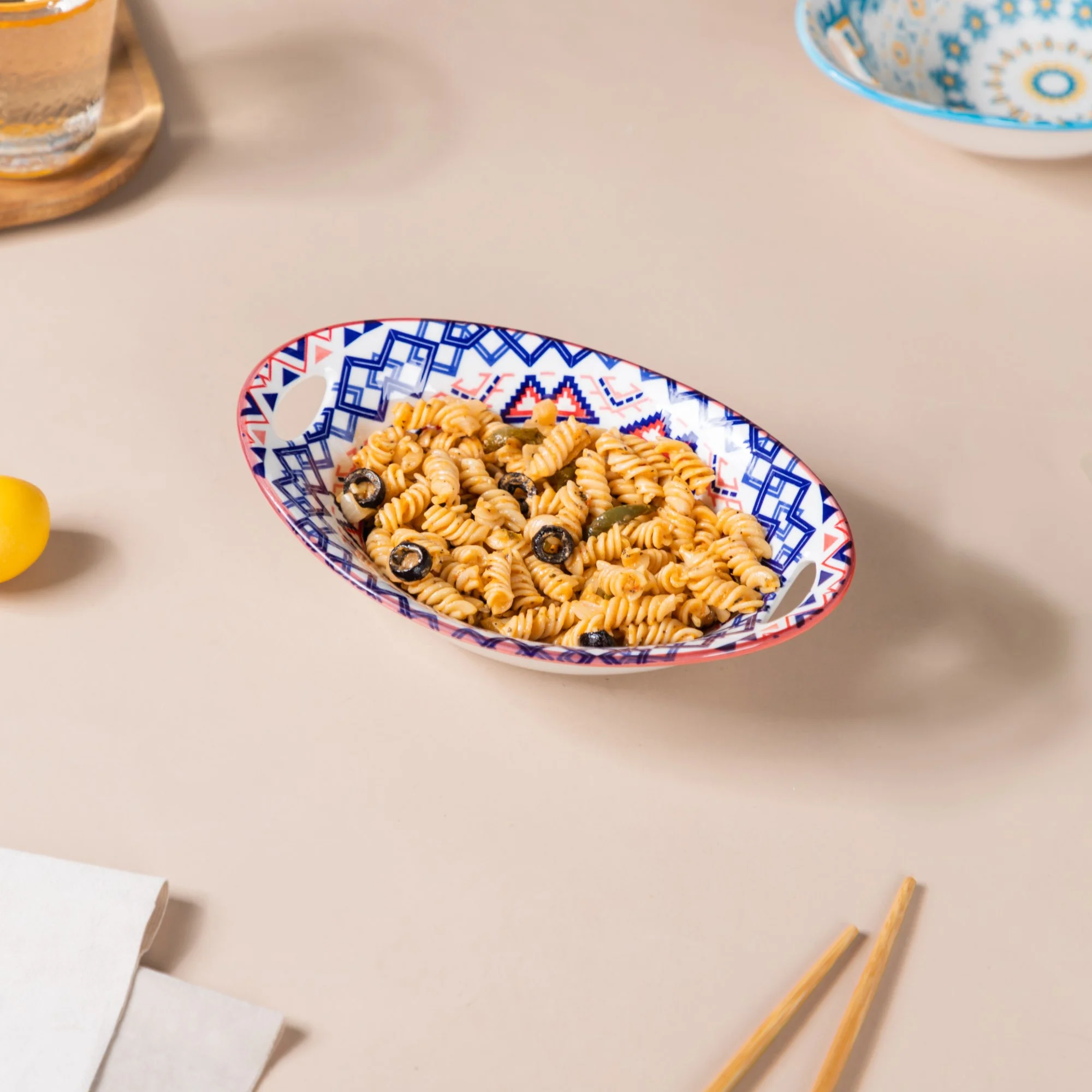 Mandala Ceramic Multicolor Baking Bowl With Handle - Image 2