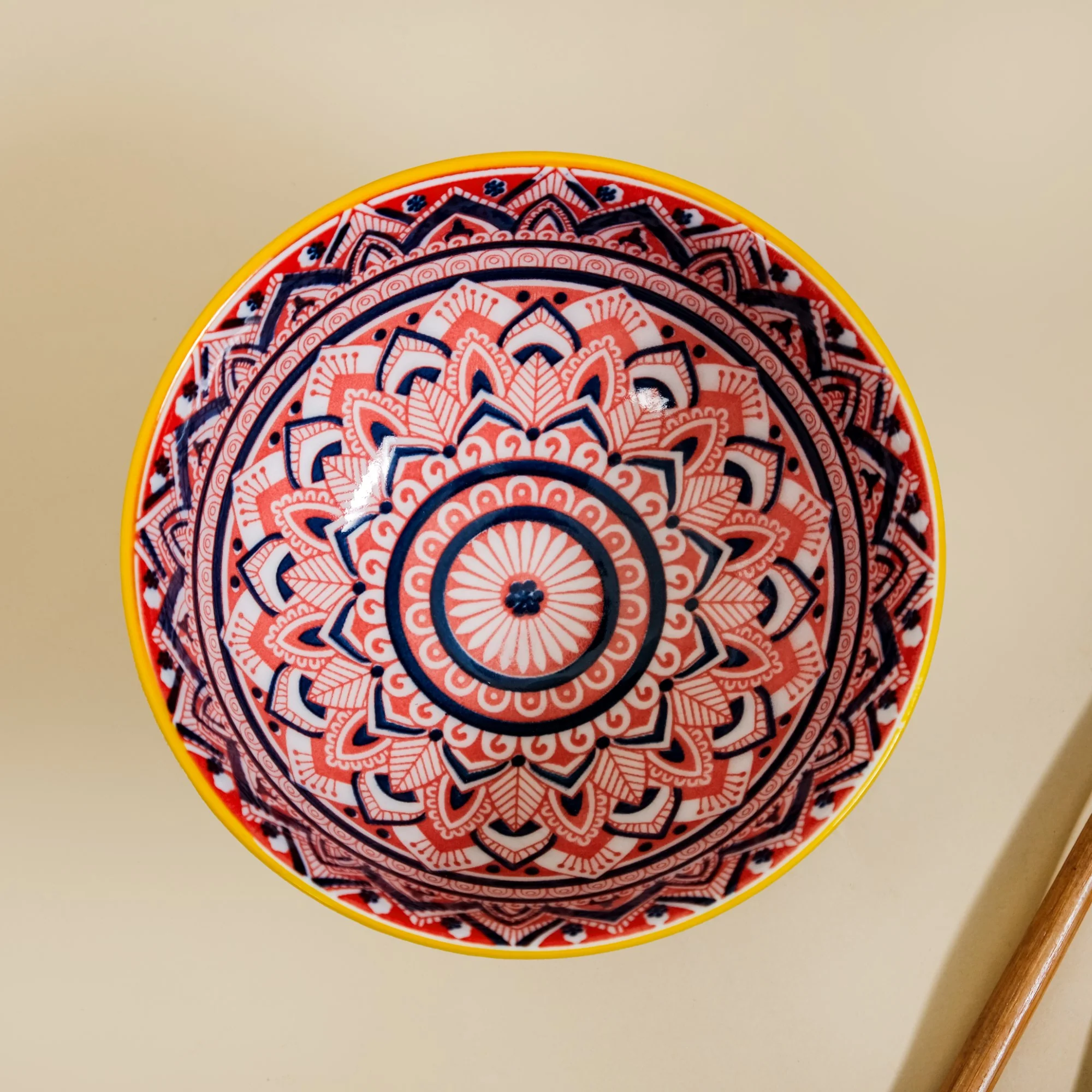 Mandala Floral Ceramic Bowl And Chopstick Multicolour Set Of 6 - Image 7