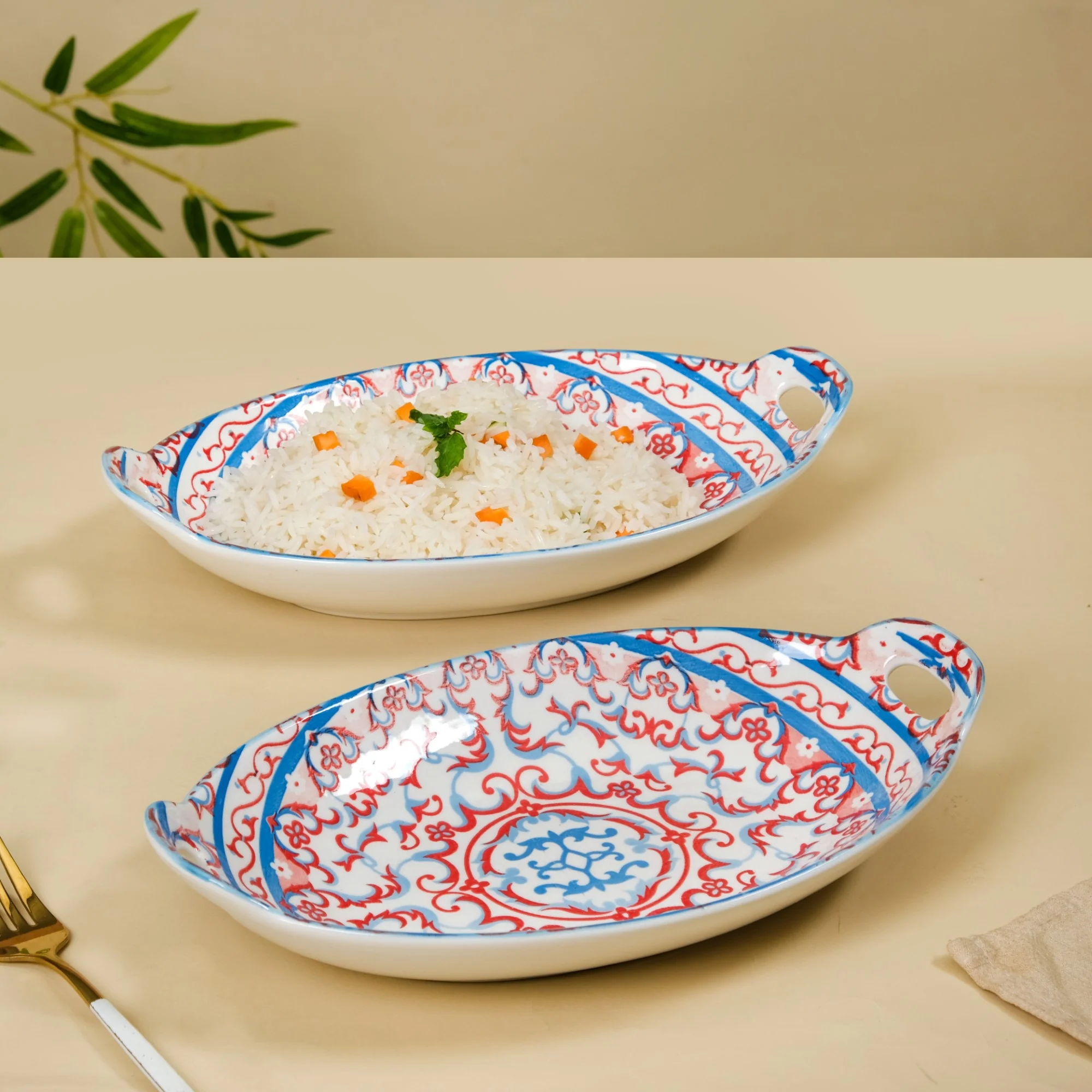 Mandala Long Dish Red And Blue Set Of 2 - Image 3