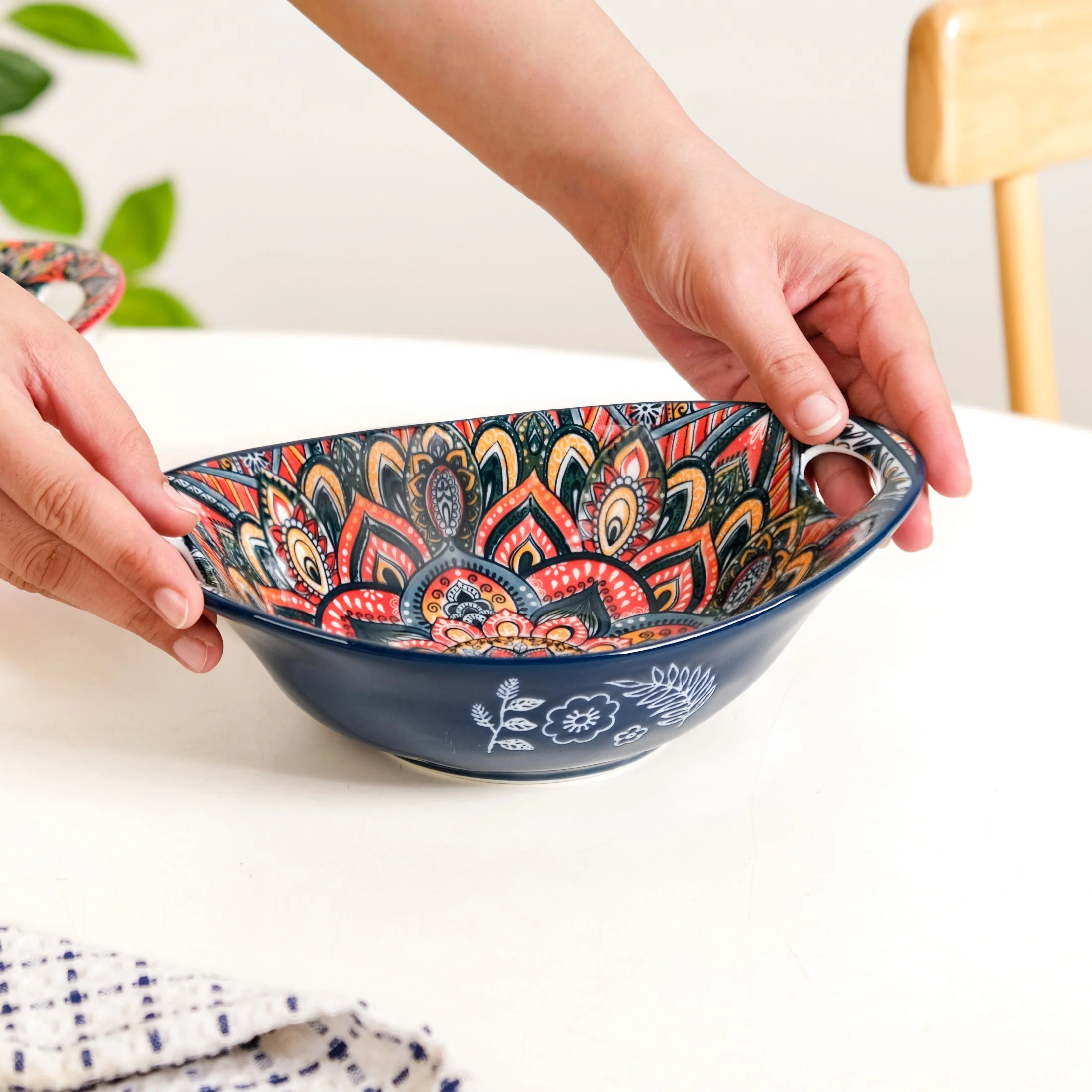 Mandala Melange Ceramic Long Dish With Handles Blue 400ml - Image 3