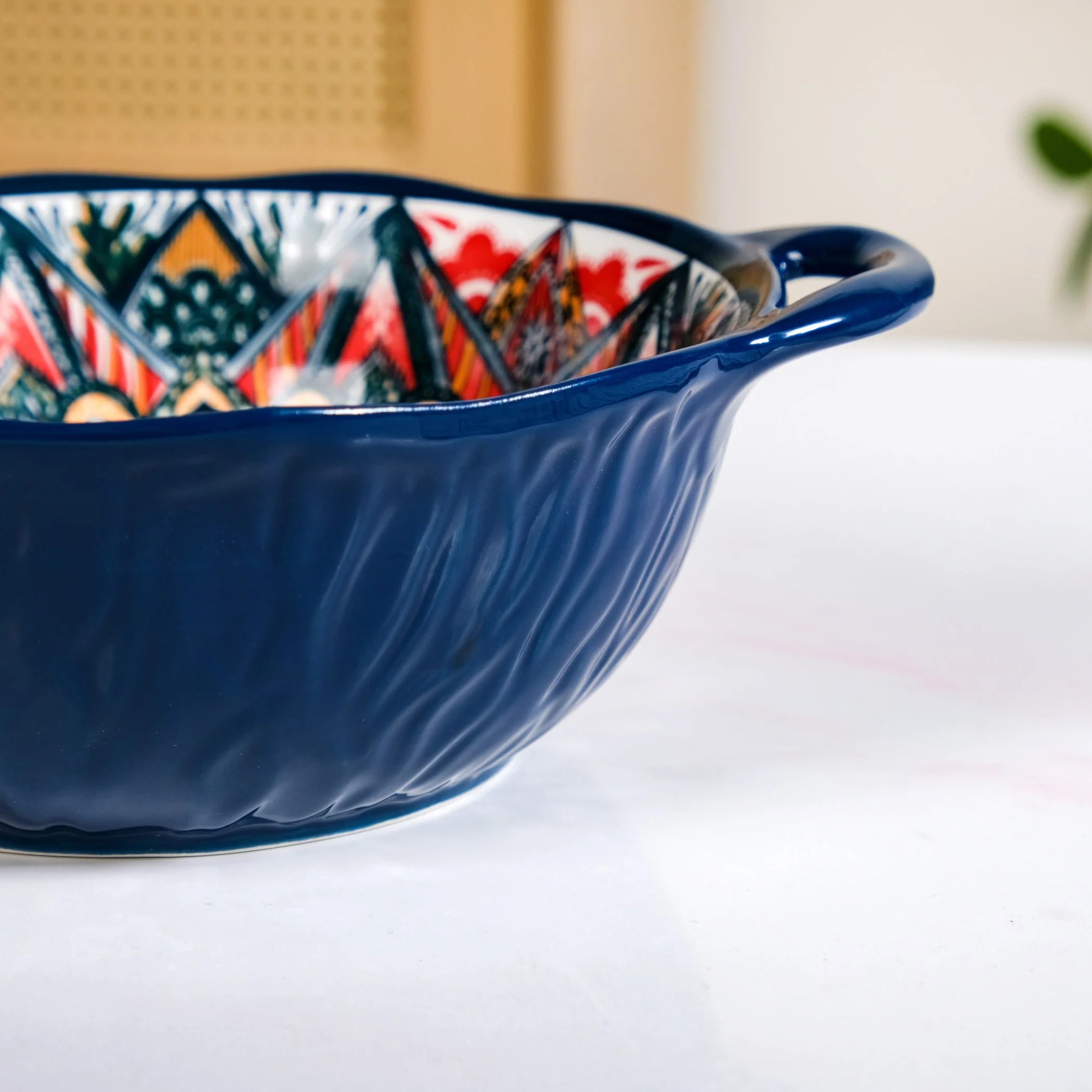 Mandala Melange Ceramic Serving Bowl Blue 1500ml - Image 7