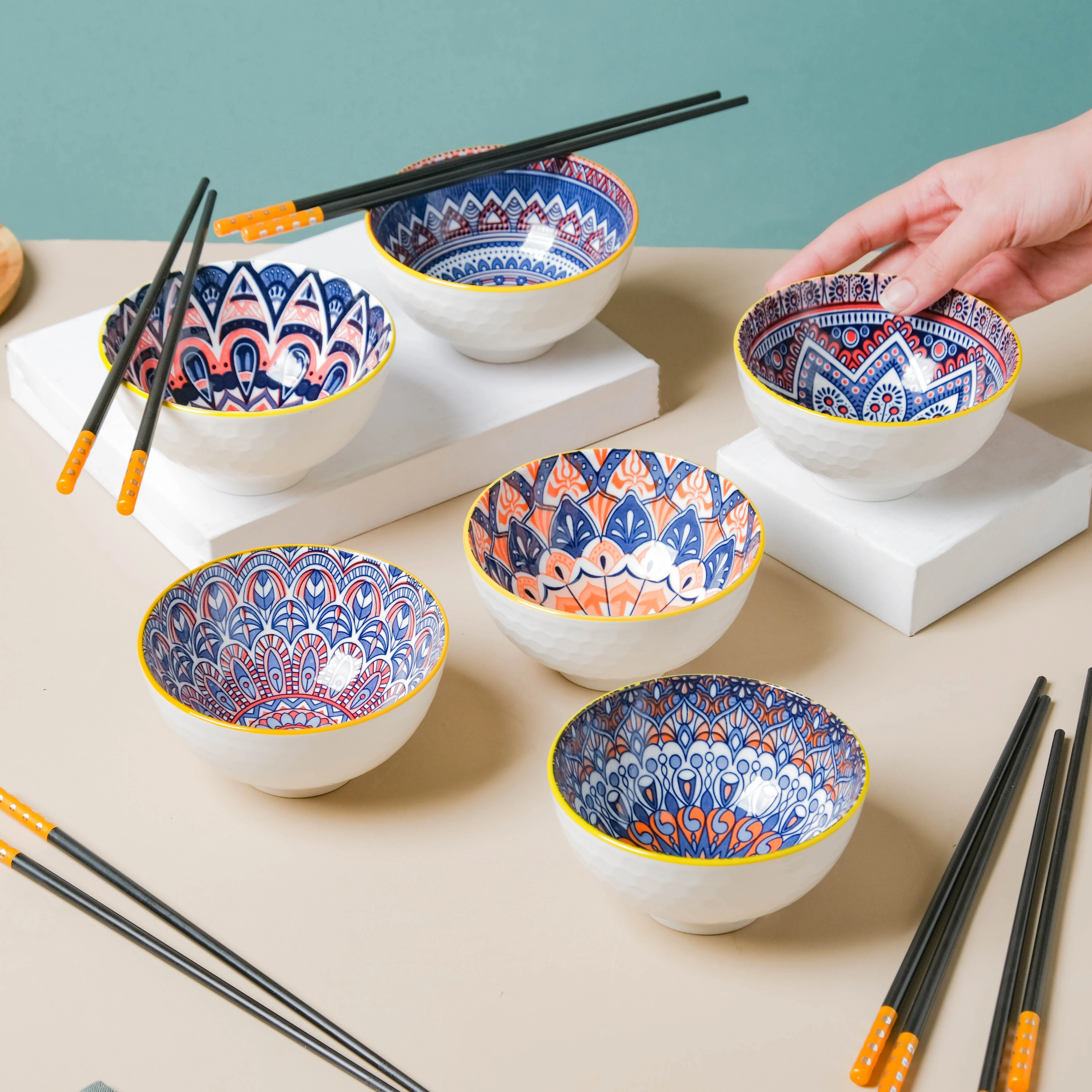 Mandala Snack Bowl Set Of 6 With Chopsticks - Image 3