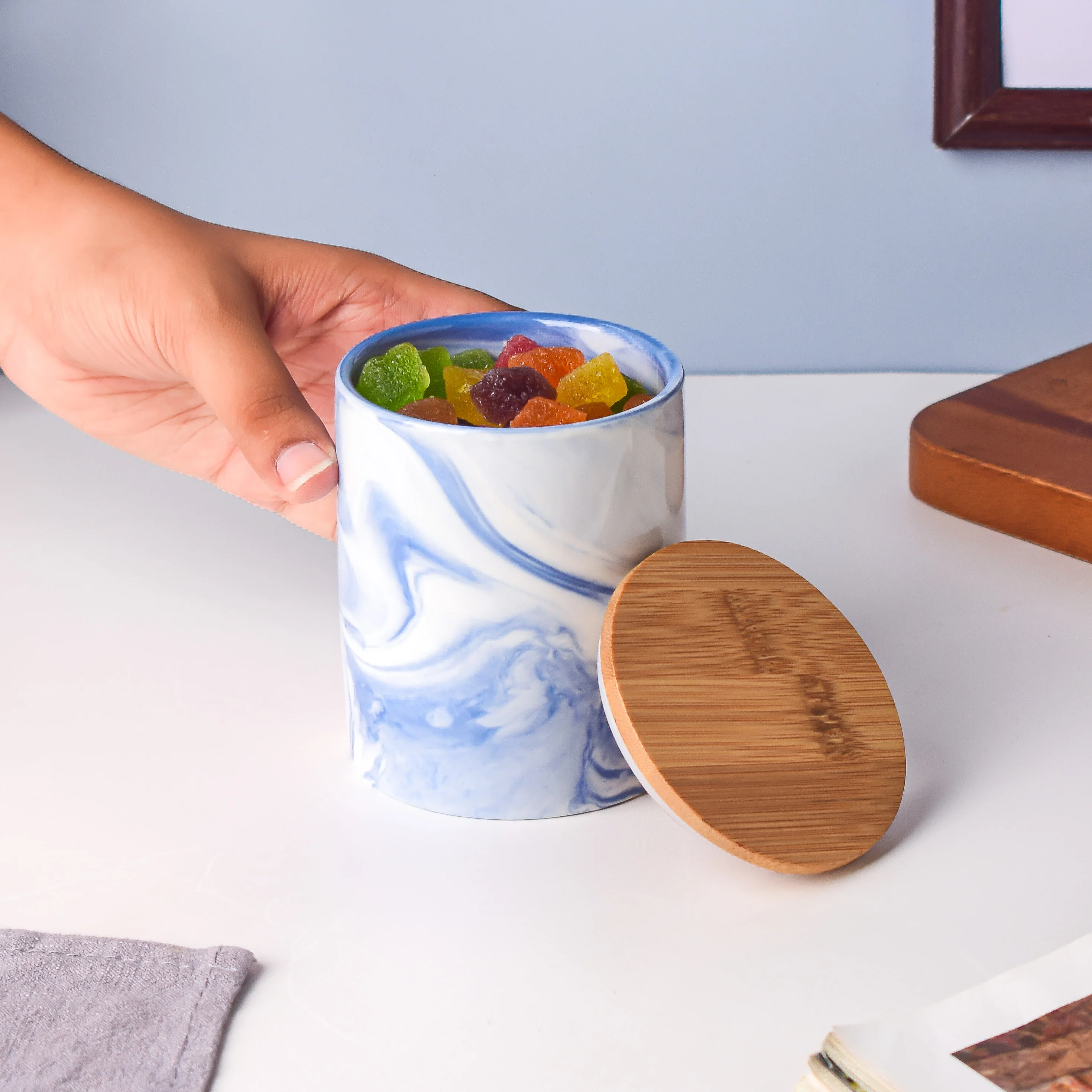 Marble Blue Jar with Lid - Image 2