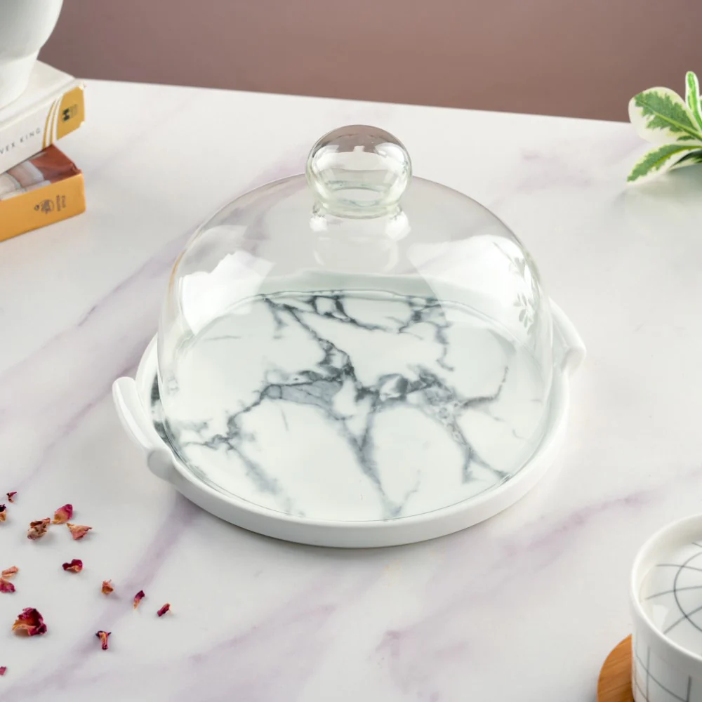 Marble Cake Plate With Cover 8.5 Inch - Image 4
