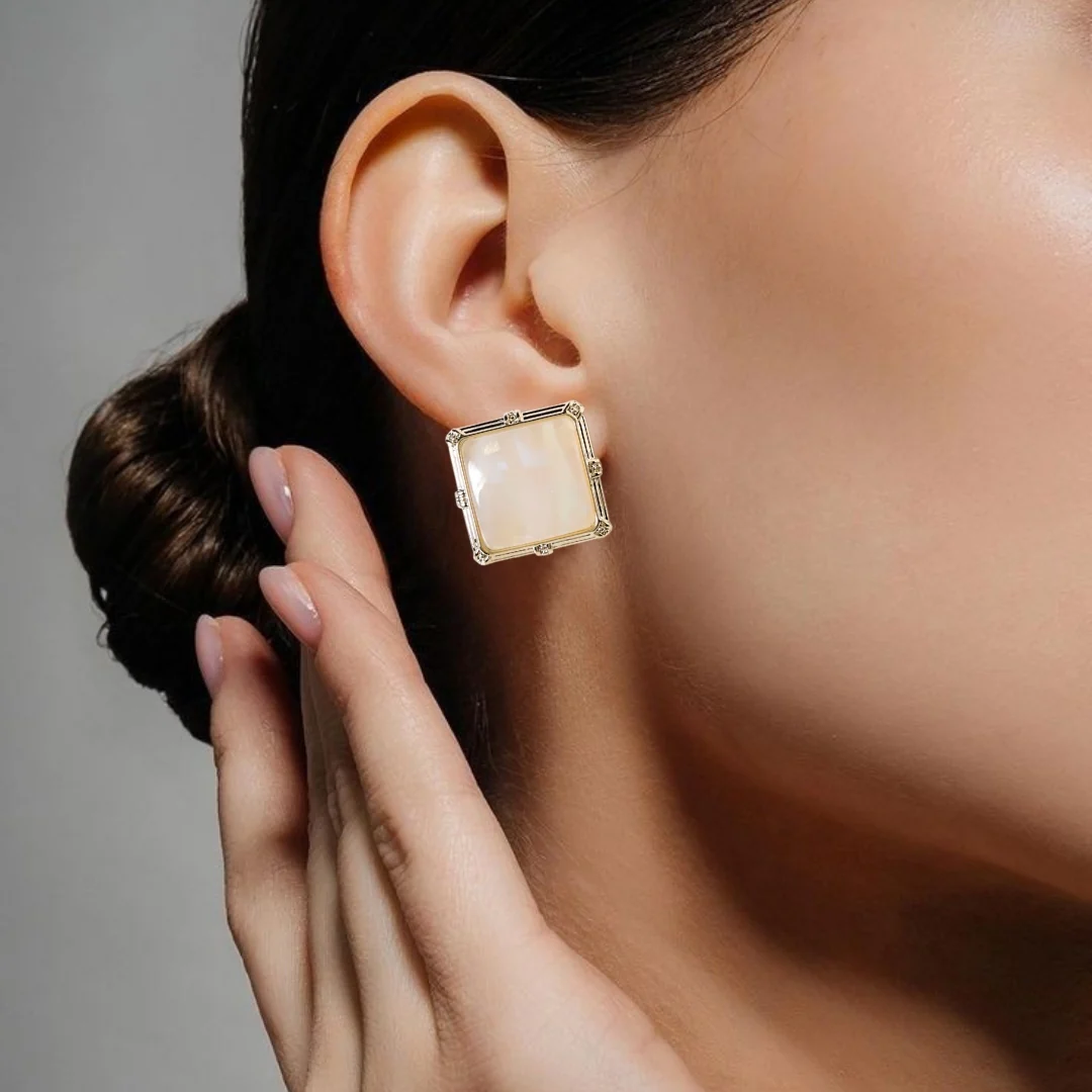 Marble Gemstone Square Stud Earrings - Image 2