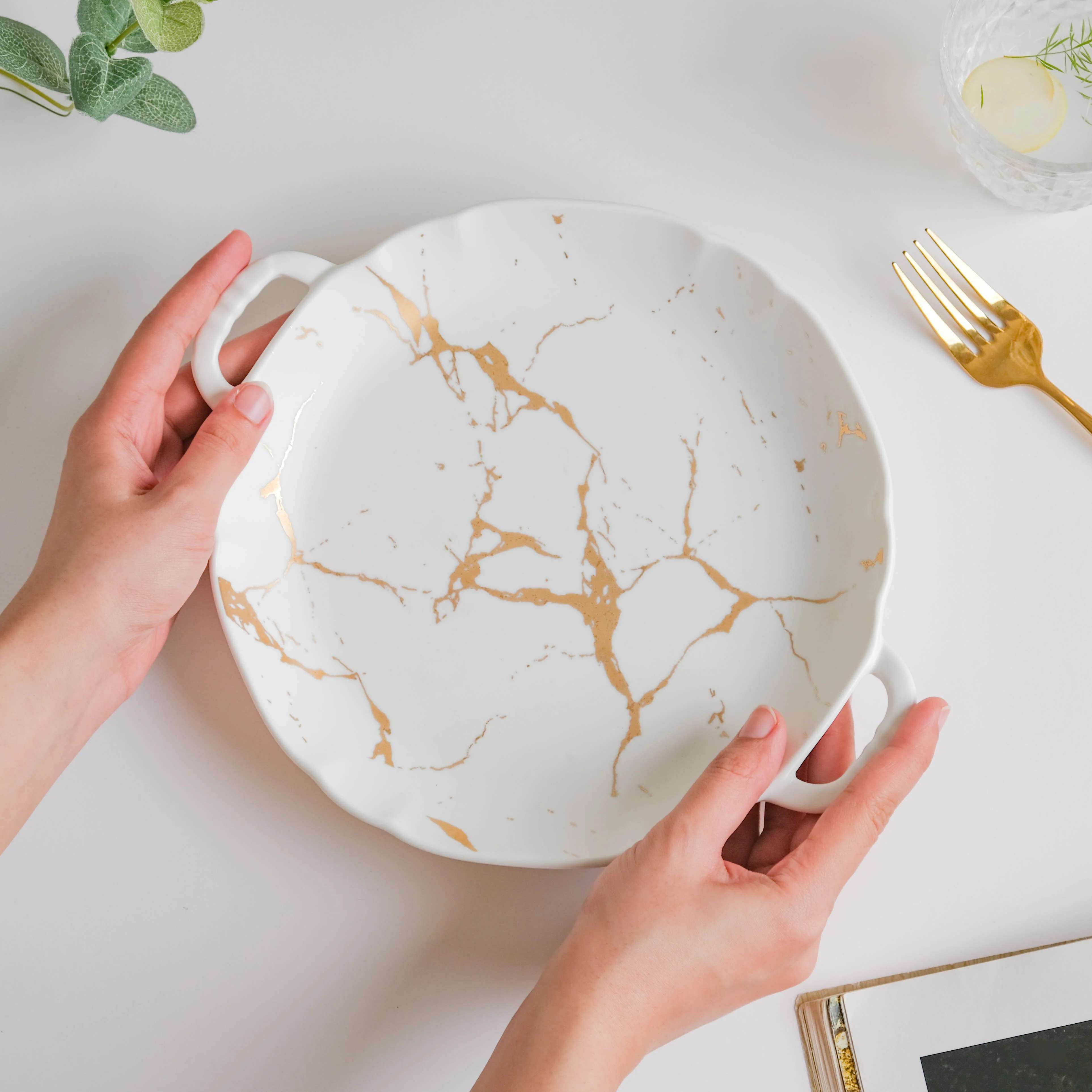 Marble Plate With Handles 8.5 Inch - Image 2