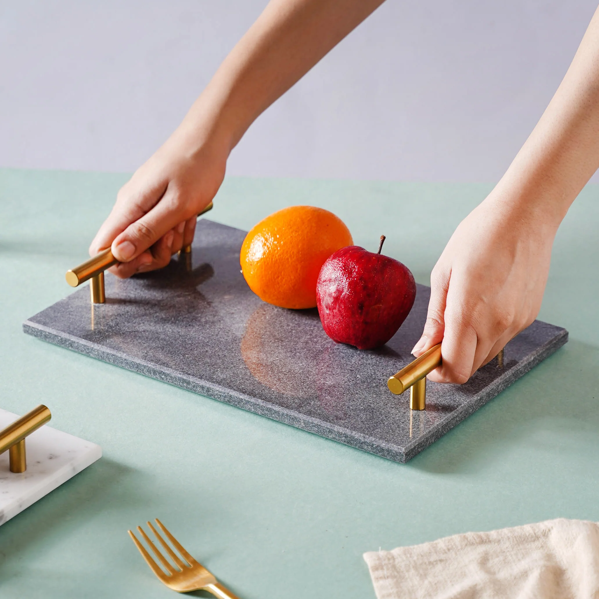 Marble Platter With Gold Handle - Image 2