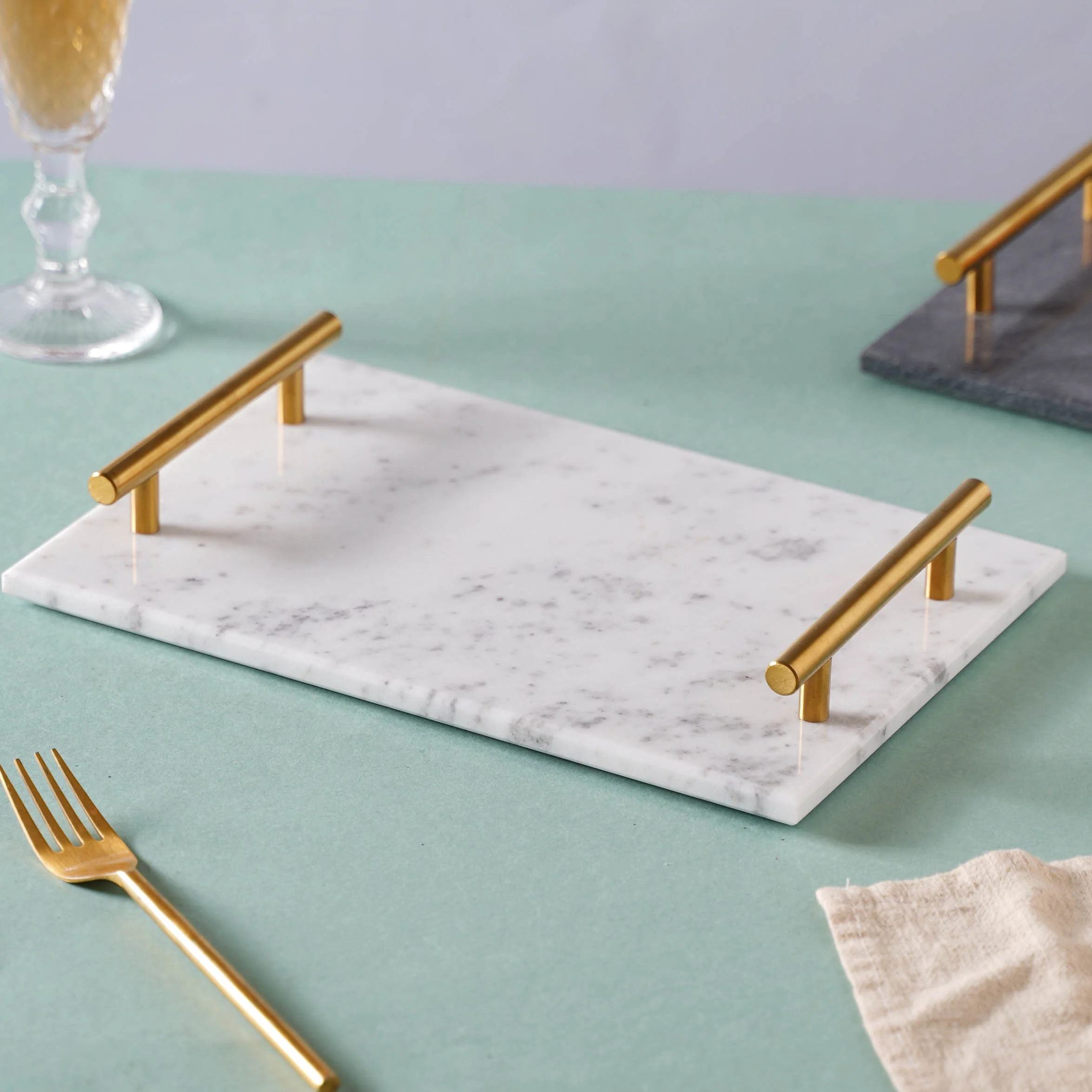 Marble Platter With Gold Handle - Image 3