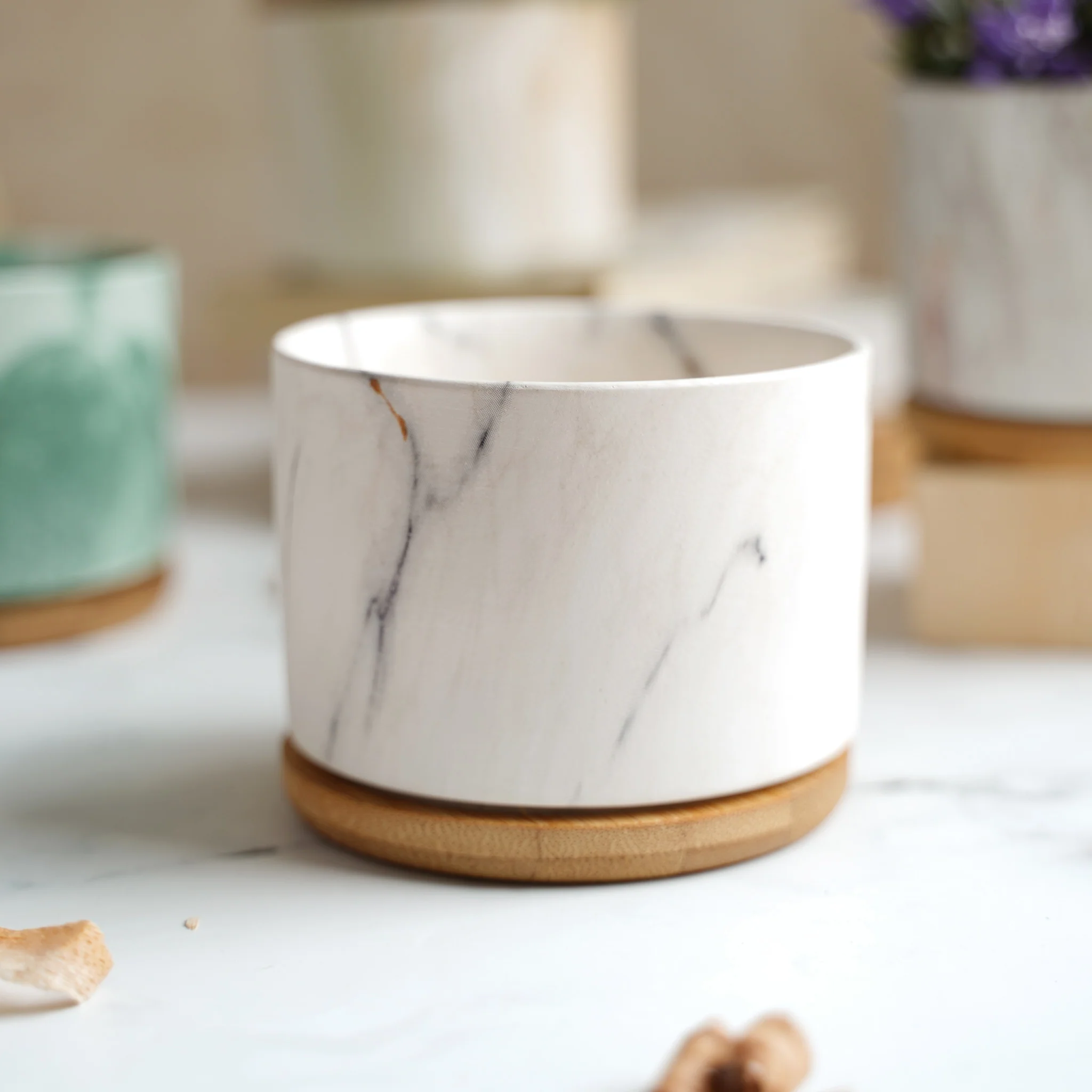 Marbleous Ceramic Flower Planter With Coaster Set Of 4 - Image 8