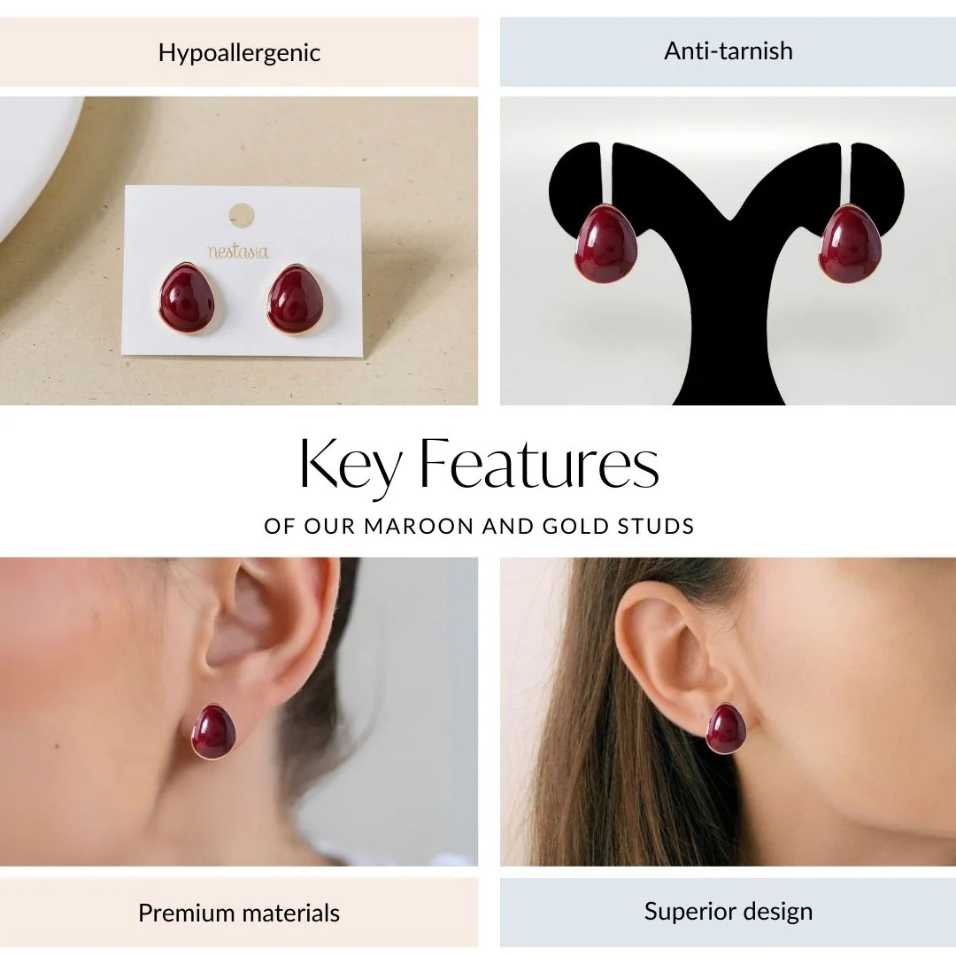 Maroon And Gold Studs - Image 4