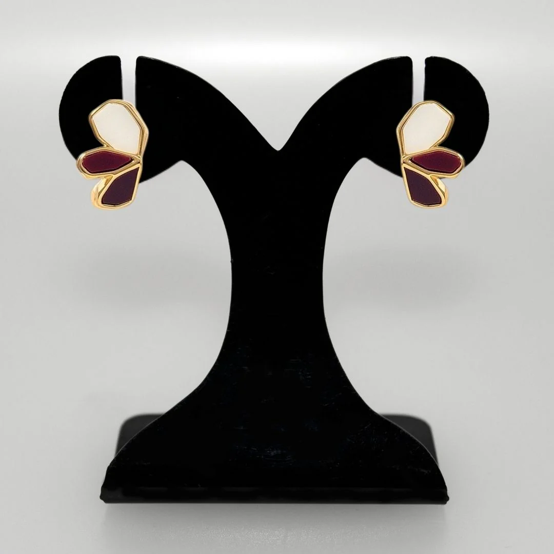 Maroon Blossom Gold Studs - Image 6