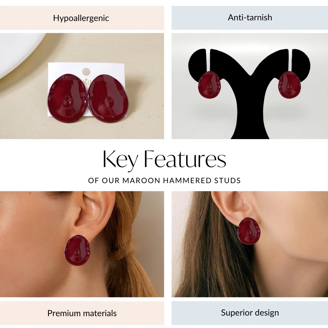 Maroon Hammered Studs - Image 4