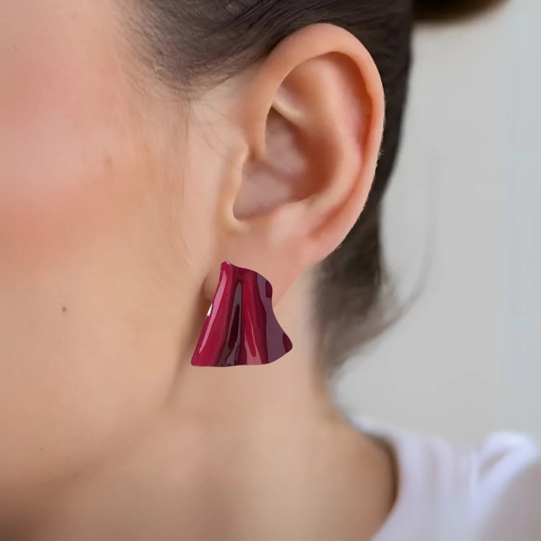 Maroon Textured Earrings - Image 2