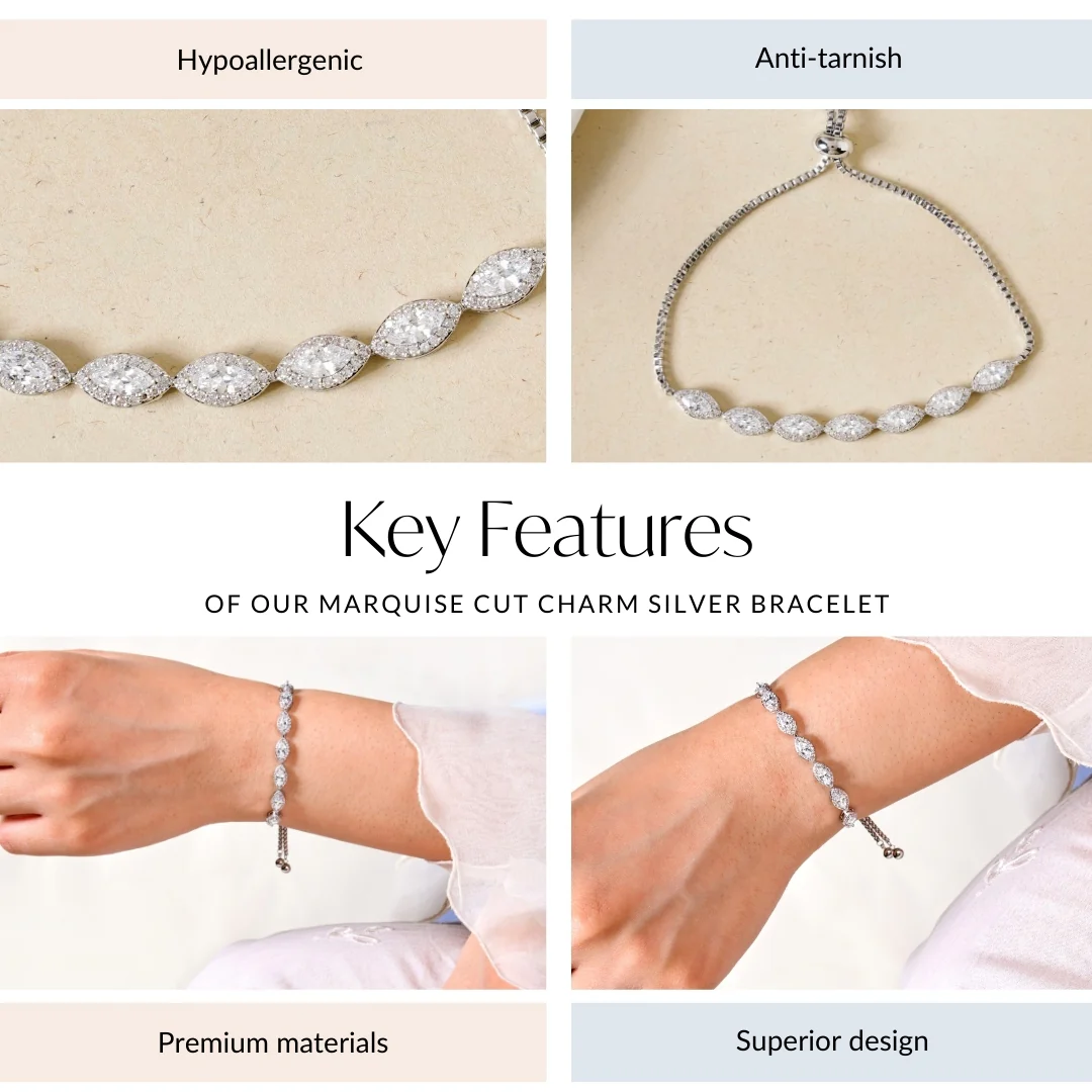Marquise Cut Charm Silver Bracelet - Image 4