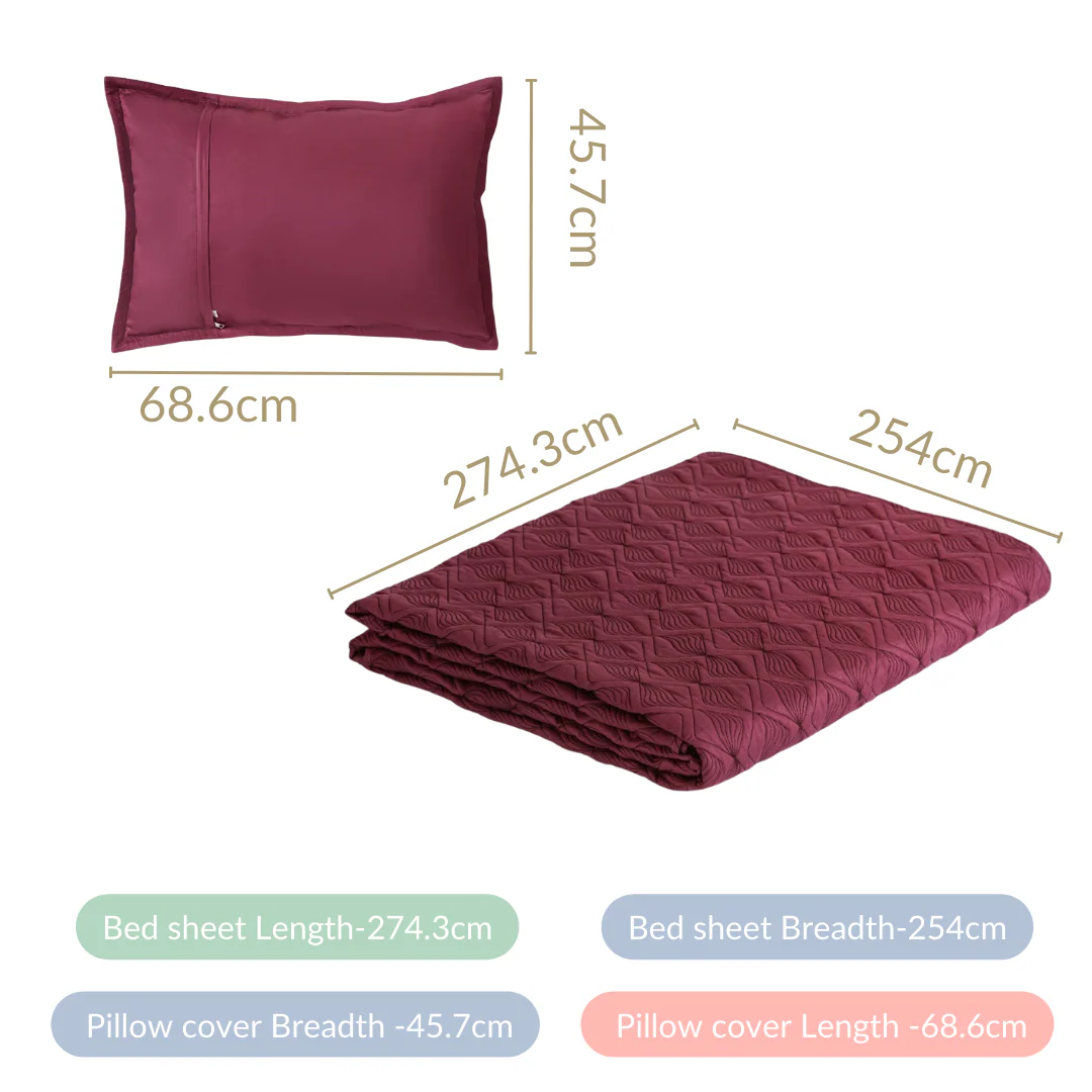Marsala  Embroidered 210TC Cotton Bed Cover With 2 Pillow Covers - Image 8