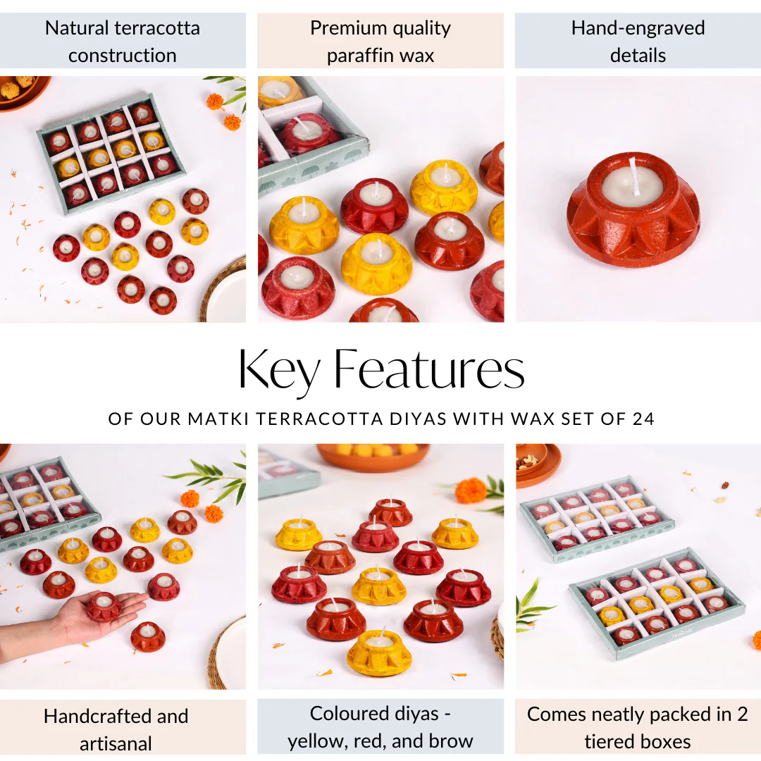 Matki Terracotta Diyas With Wax Set Of 24 - Image 4