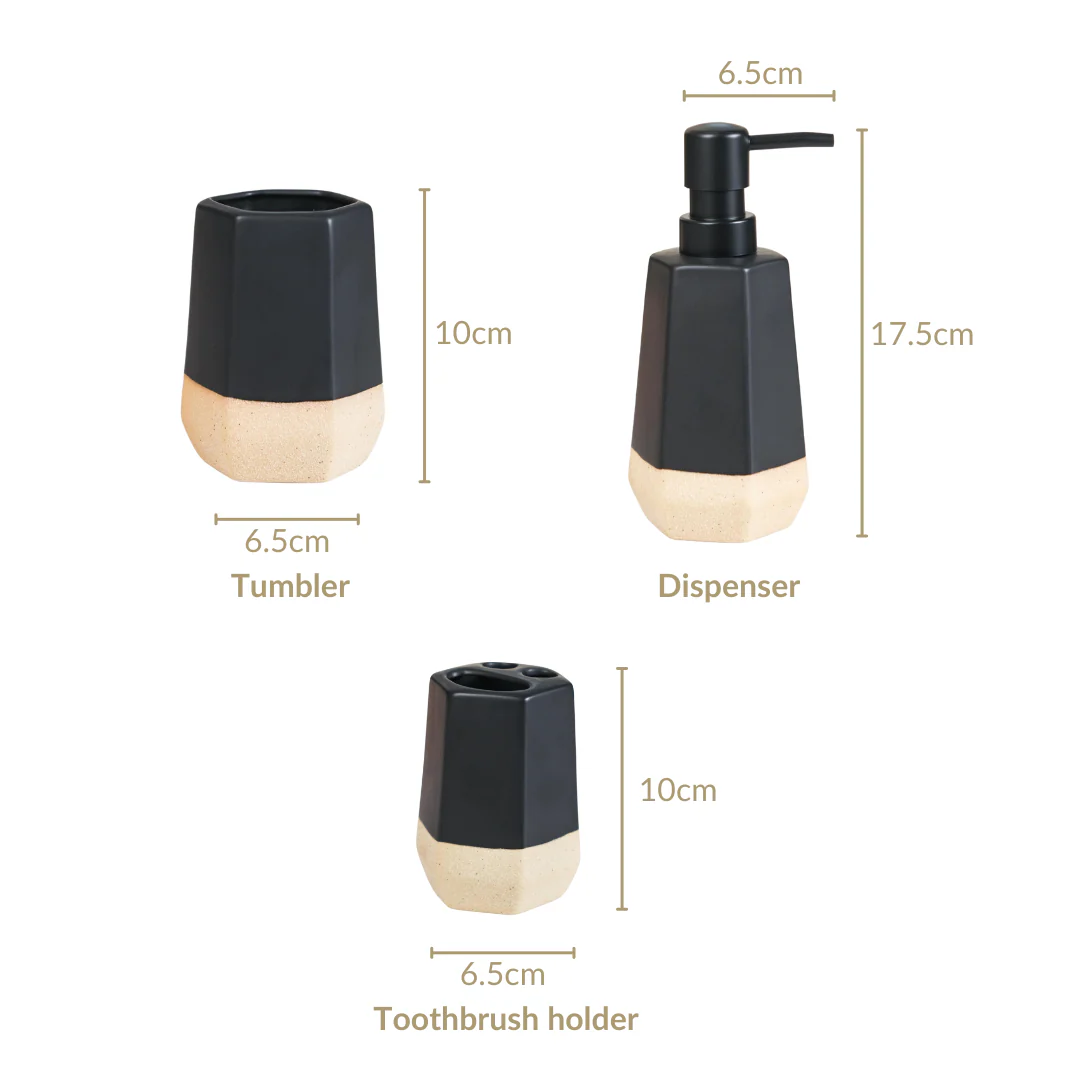 Matte Black Ceramic Bathroom Set Of 3 Dip Glazed - Image 6