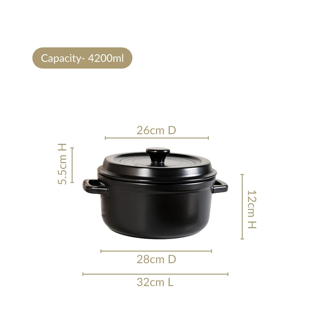Matte Black Ceramic Cocotte Cooking Pot 4200ml - Image 3