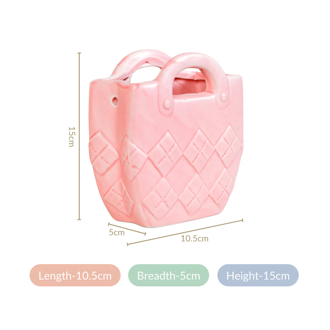 Matte Pink Ceramic Mini Bag Vase - Image 5