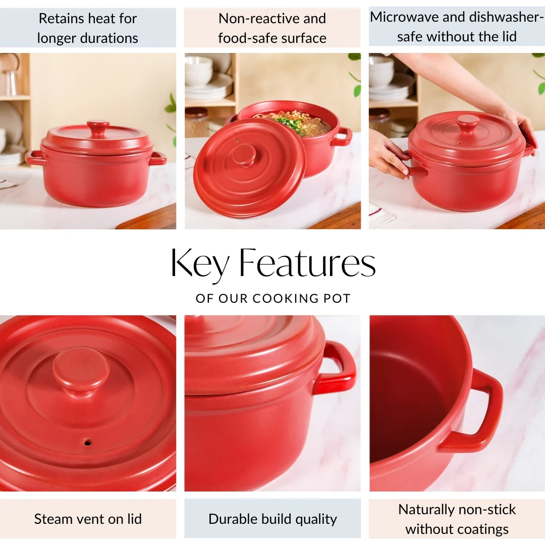 Matte Red Ceramic Cocotte Cooking Pot 4200ml - Image 4