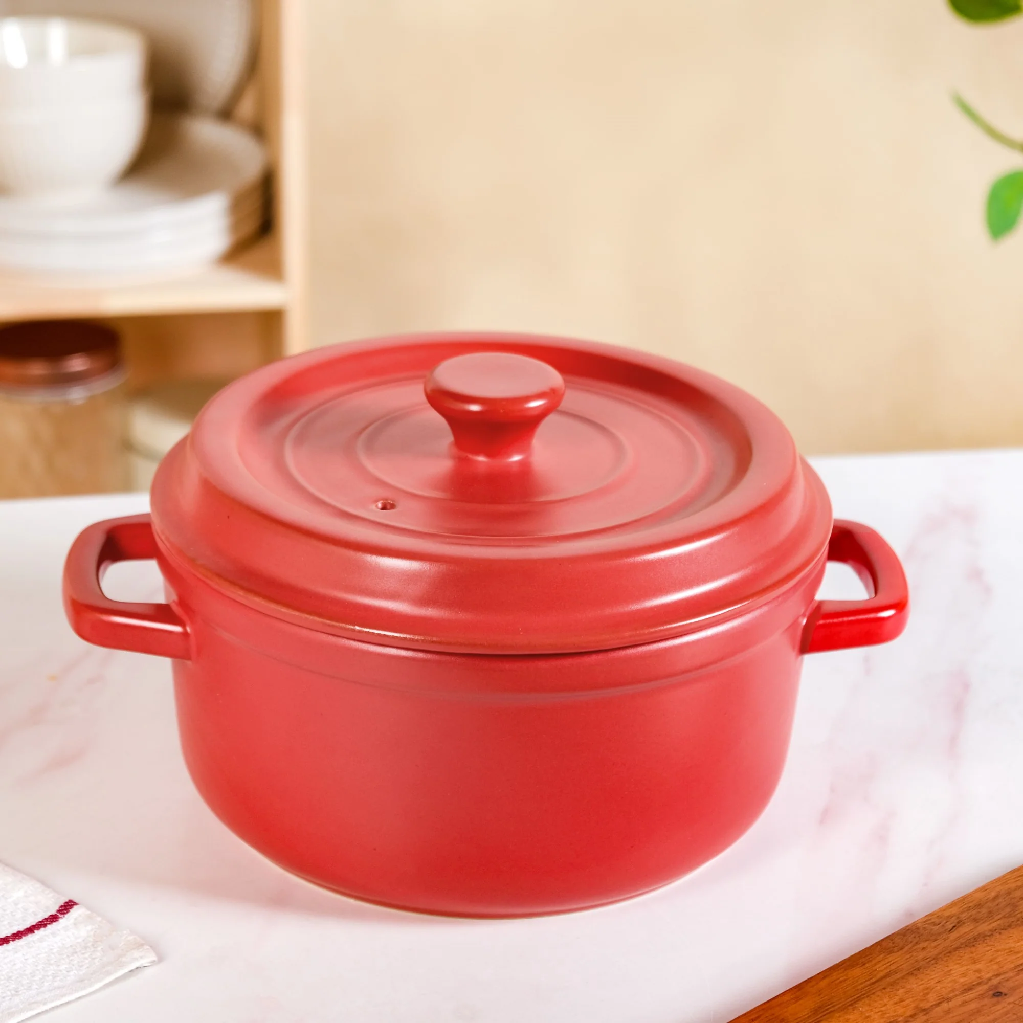 Matte Red Ceramic Cocotte Cooking Pot 4200ml - Image 9