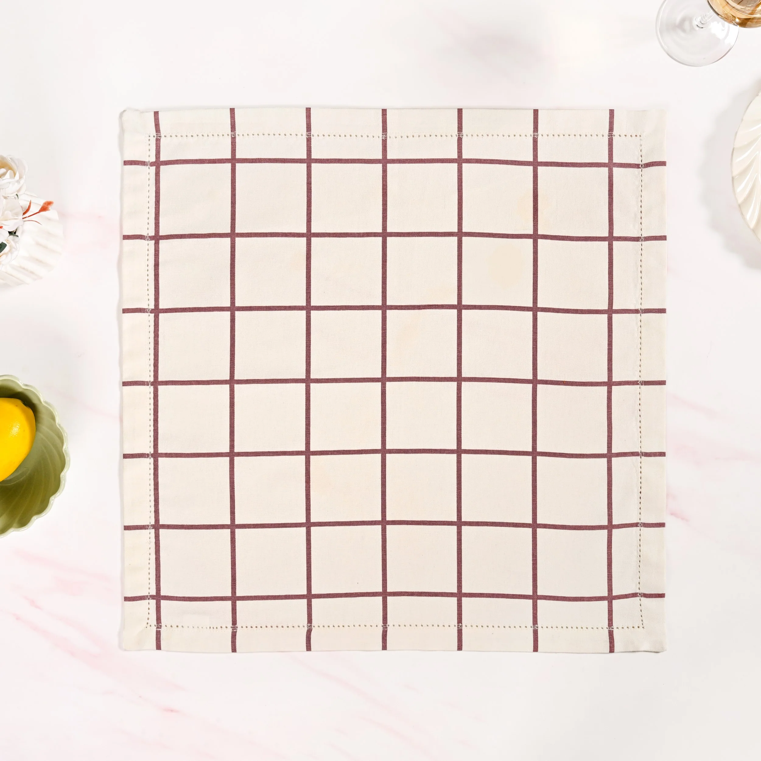 Mauve Grid Pure Cotton Table Napkin Set Of 6 - Image 8