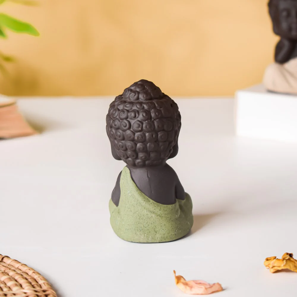 Meditating Monk Clay Showpiece Small Sage Green - Image 5