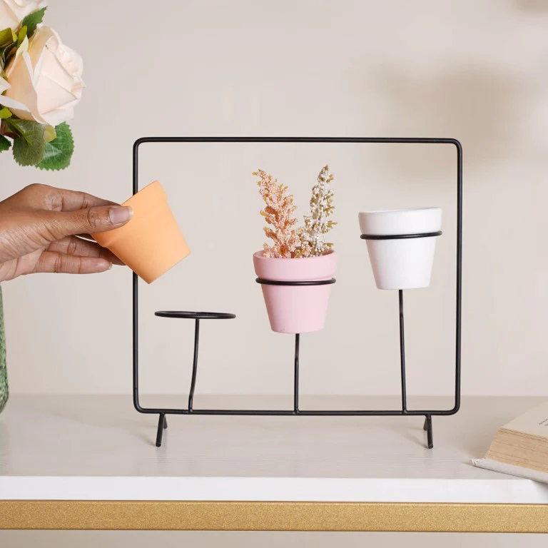 Metal Ceramic Planter with Stand - Image 2