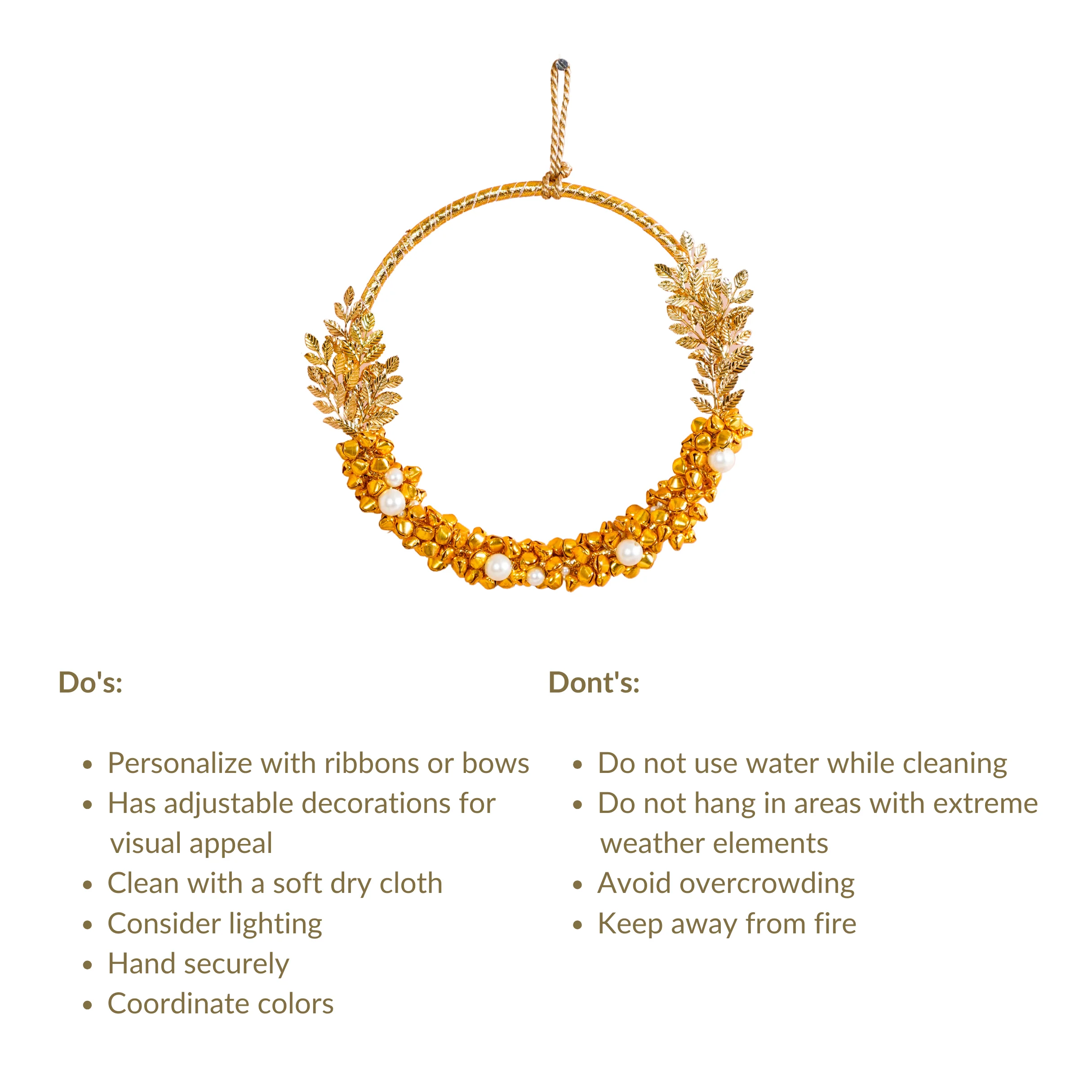 Metal Leaves And Pearl Wreath 8 Inch - Image 6