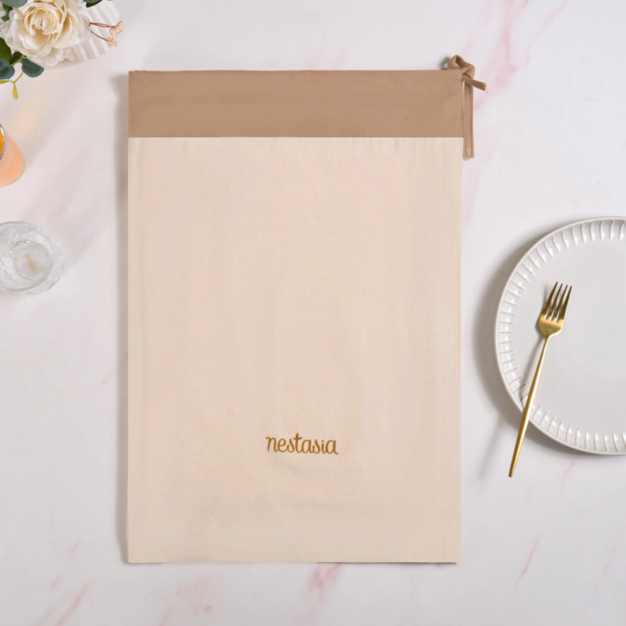 Midori Embroidered Placemats And Napkins Table Set Of 12 In Brown - Image 8