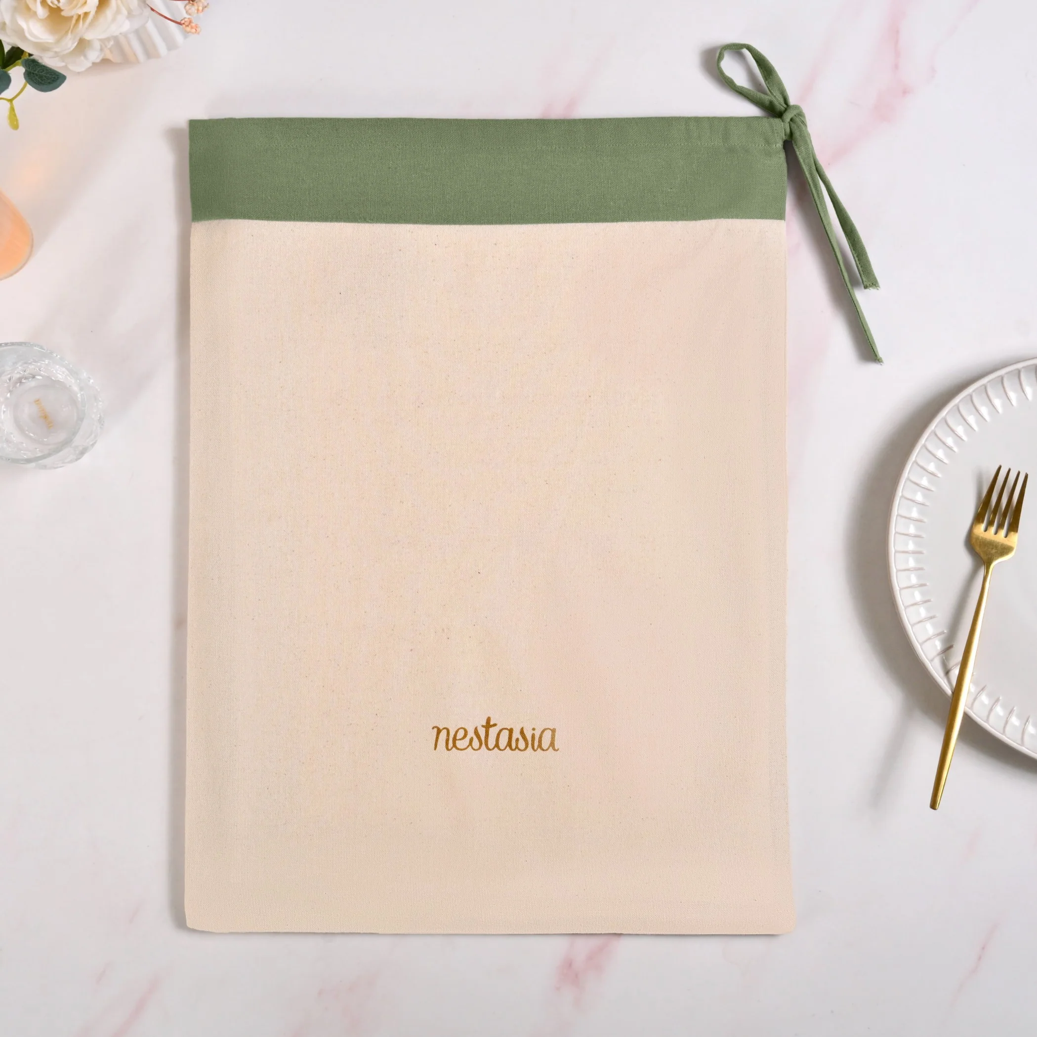 Midori Pure Cotton Table Runner And Placemat Set Of 7 Sage Green - Image 8