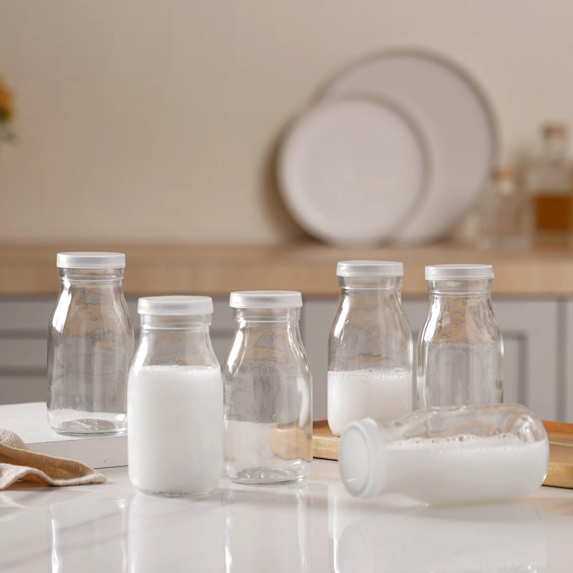 Milk Glass Bottle with Lid Set of 6 - Image 6