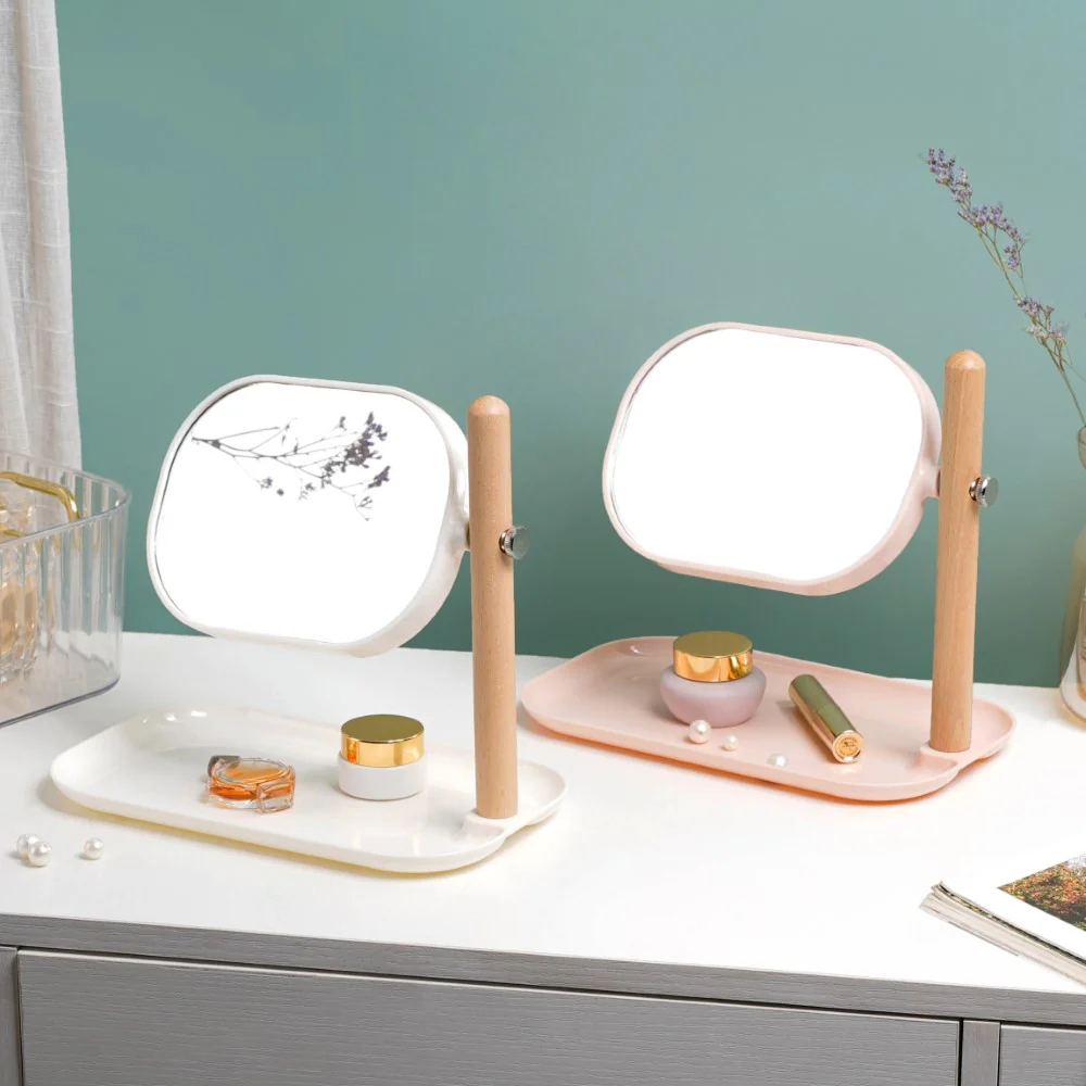 Minimalist Double Sided Stand Mirror With Tray Pink - Image 15