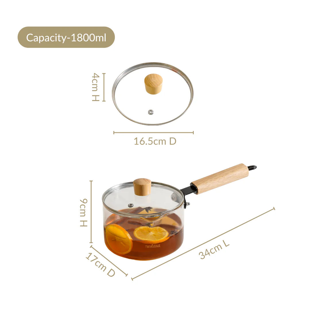 Minimalist Glass Saucepan With Wooden Handle And Lid 1800ml - Image 3