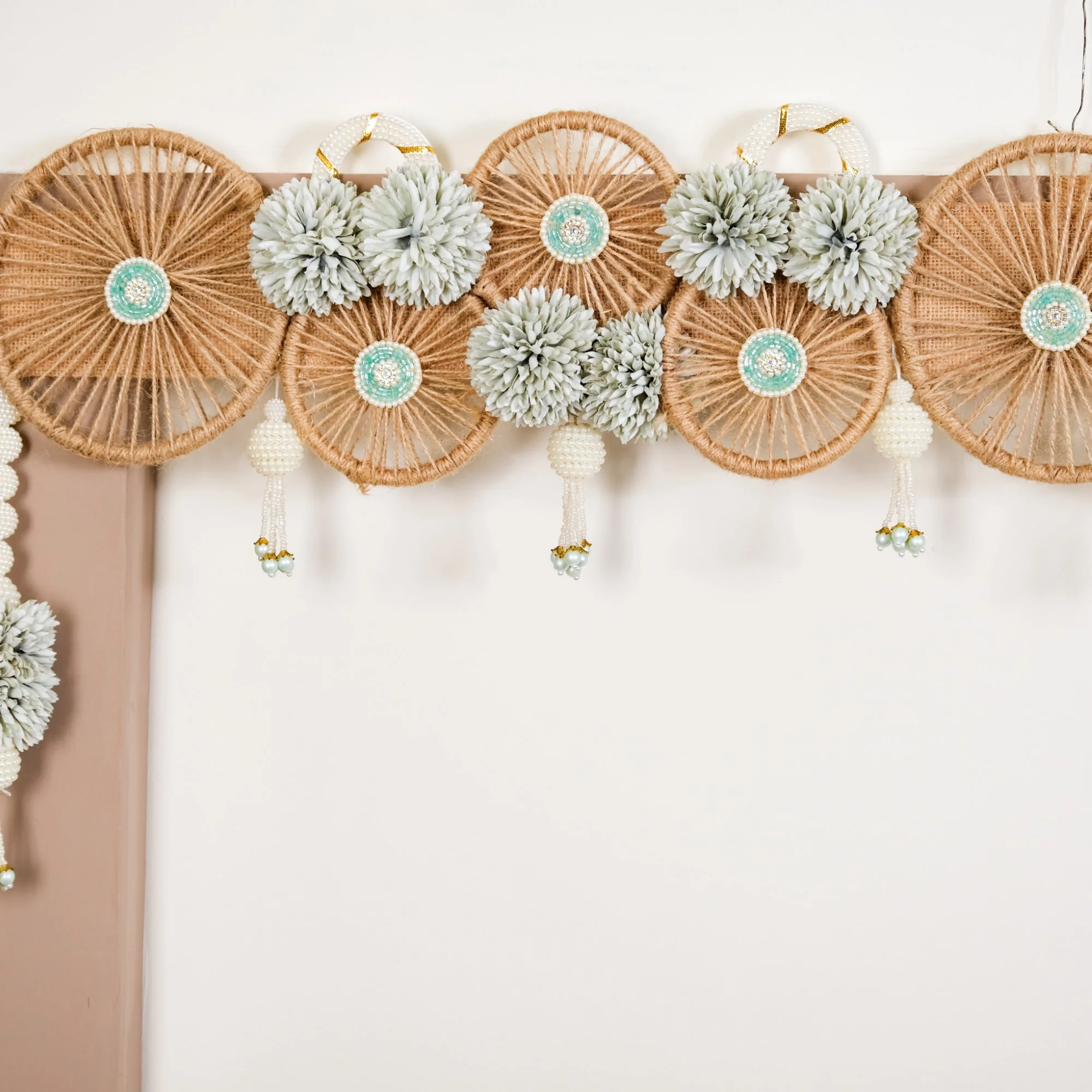 Minimalist Jute Chakra Festive Wall Hanging Toran With Tassels - Image 2