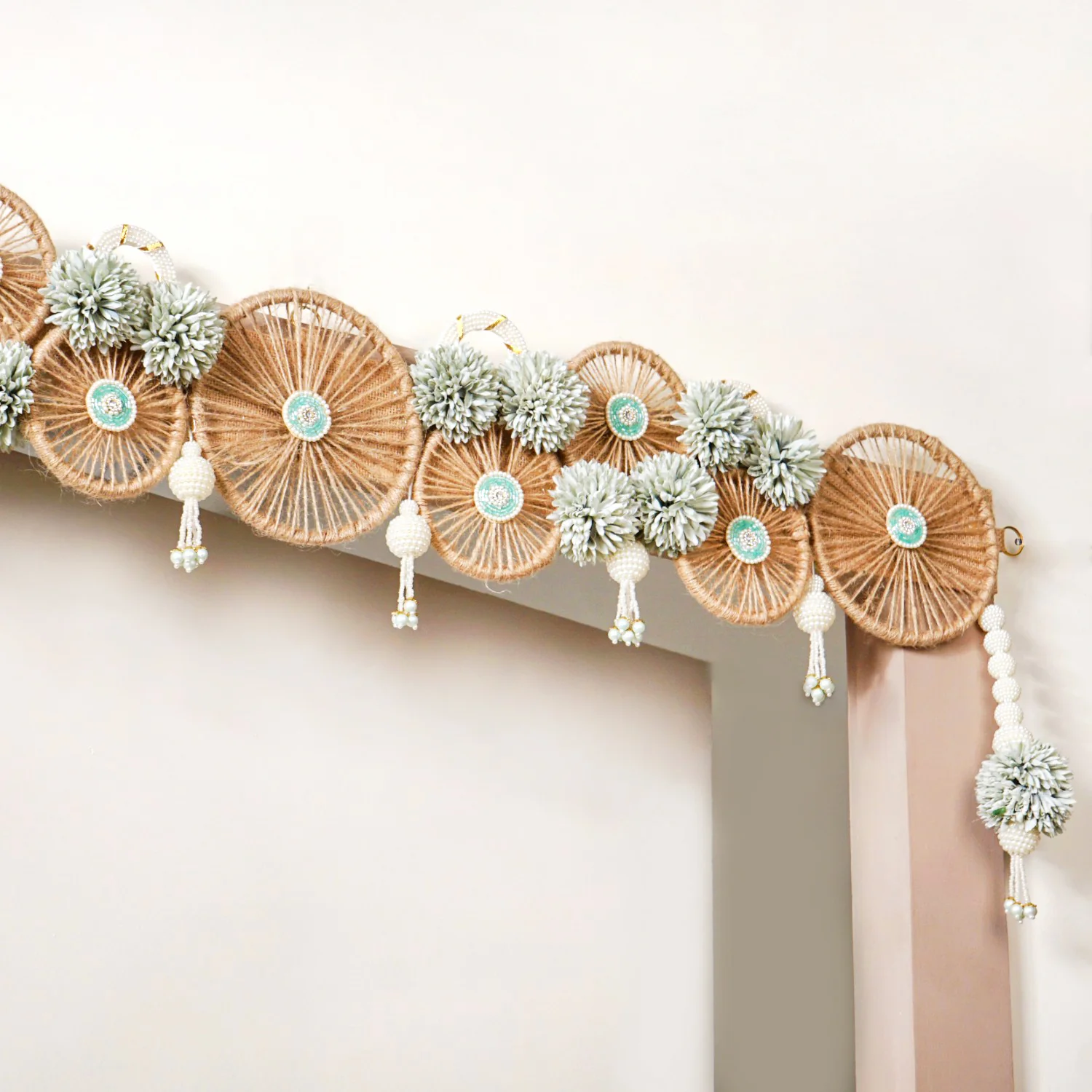 Minimalist Jute Chakra Festive Wall Hanging Toran With Tassels - Image 7